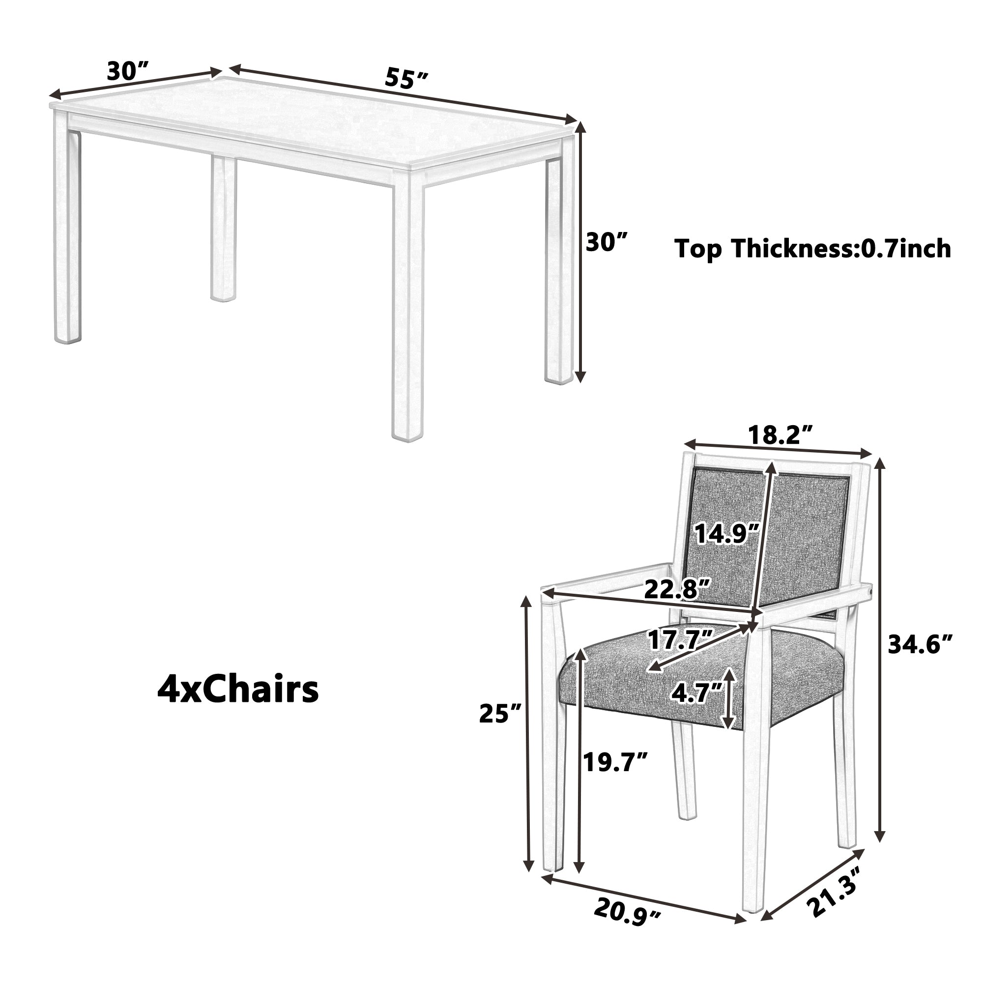 TOPMAX Wood 5-Piece Dining Table Set with 4 Arm Upholstered Dining Chairs,Beige