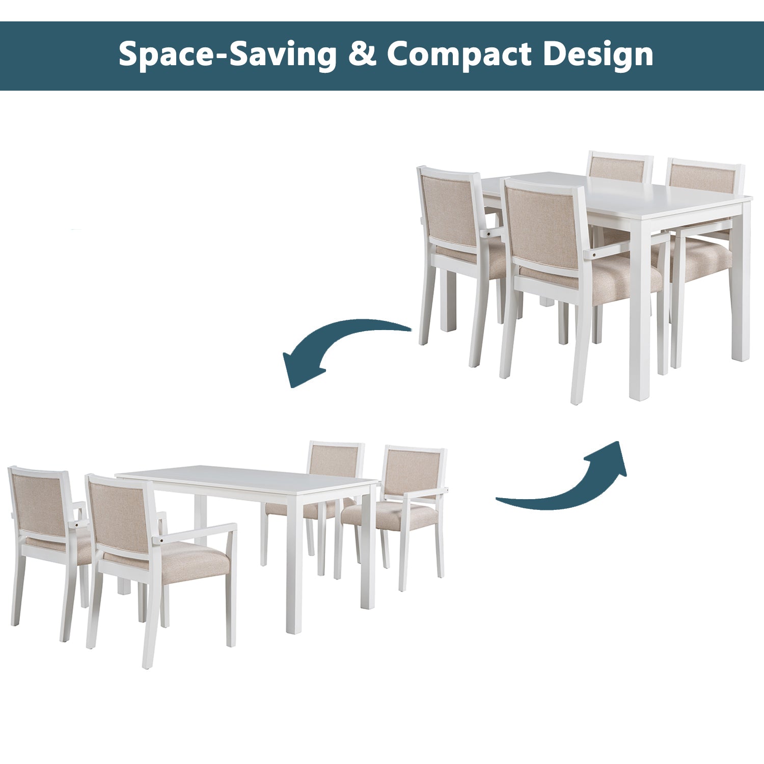 TOPMAX Wood 5-Piece Dining Table Set with 4 Arm Upholstered Dining Chairs,Beige