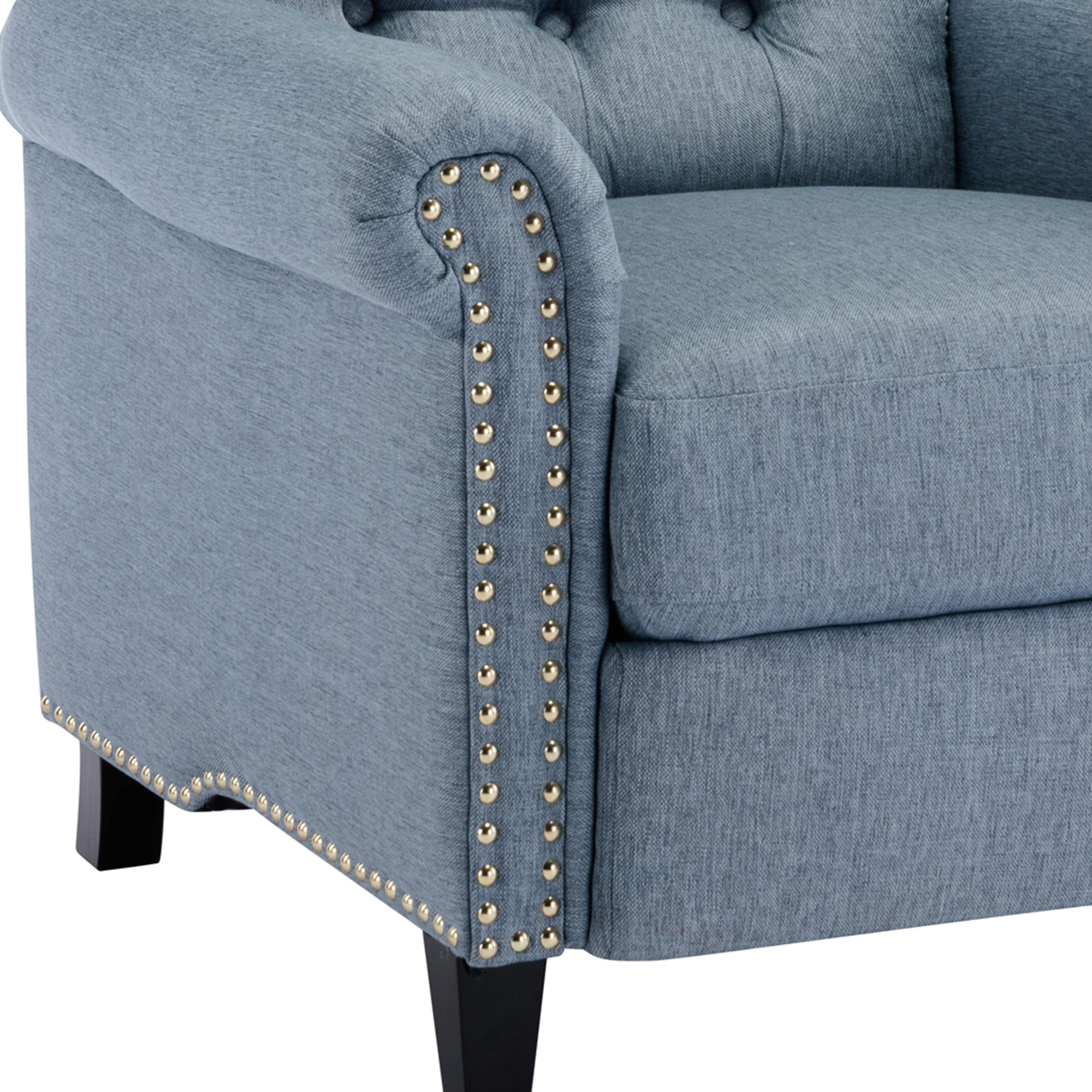 Pushback Linen Tufted Recliner Single Sofa with Nailheads Roll Arm for Living Room, Bedroom, Office, Blue