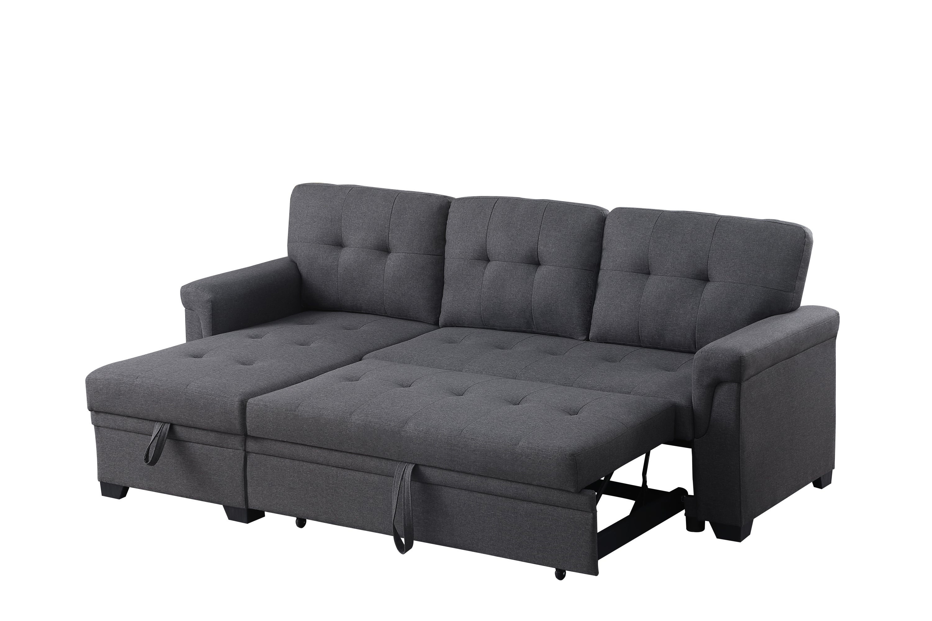 Lucca 84" Linen Reversible Sleeper Sectional Sofa with Storage Chaise