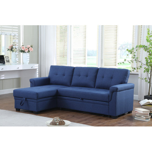 Lucca 84" Linen Reversible Sleeper Sectional Sofa with Storage Chaise