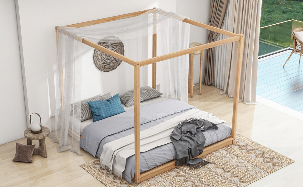 King Size Canopy Platform Bed with Support Legs, Natural