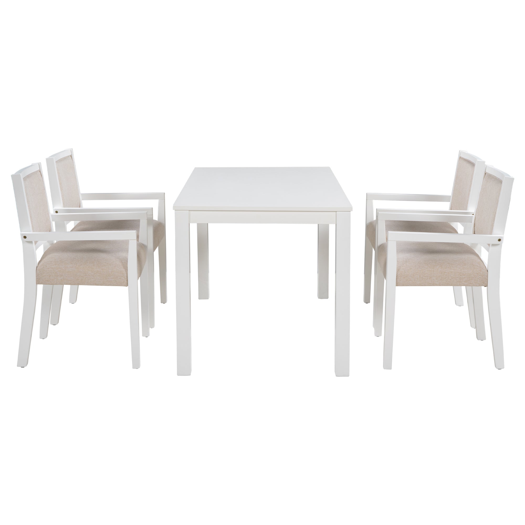 TOPMAX Wood 5-Piece Dining Table Set with 4 Arm Upholstered Dining Chairs,Beige