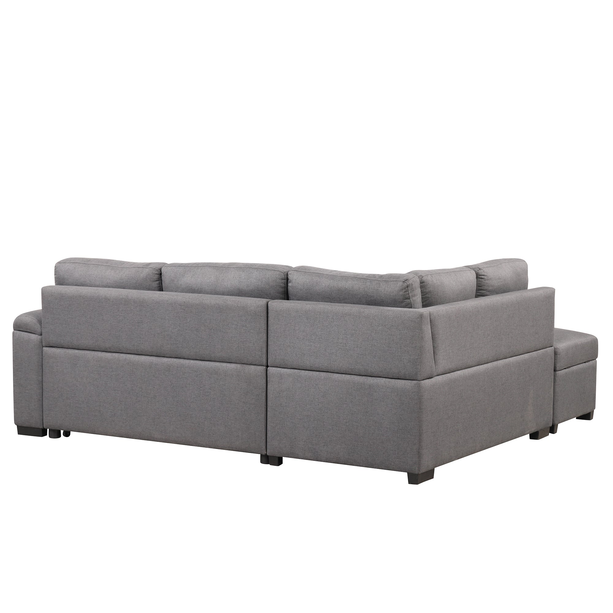 Sleeper Sectional Sofa, L-Shape Corner Couch Sofa-Bed with Storage Ottoman & Hidden Arm Storage & USB Charge  for Living Room Apartment, Dark Gray