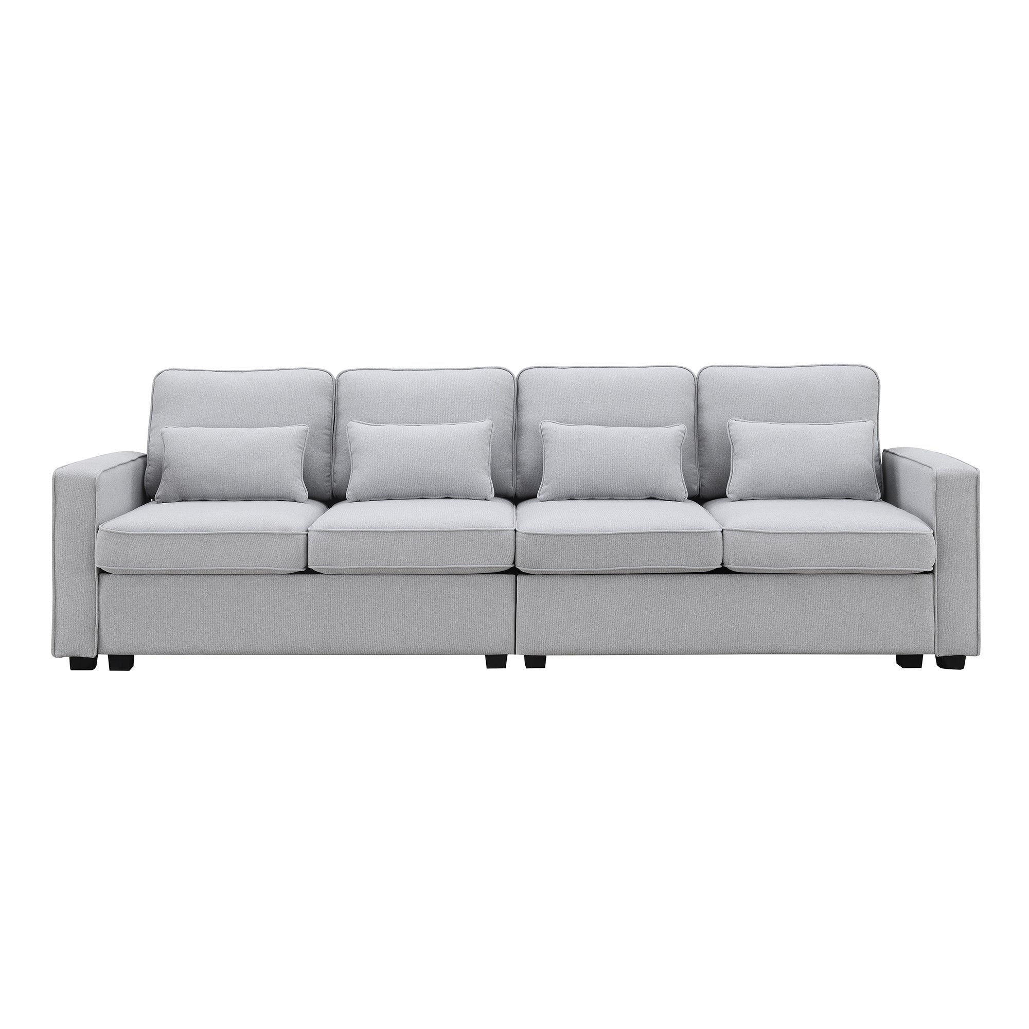 [VIDEO provided] [New] 104" 4-Seater Modern Linen Fabric Sofa with Armrest Pockets and 4 Pillows,Minimalist Style Couch for Living Room, Apartment, Office,3 Colors