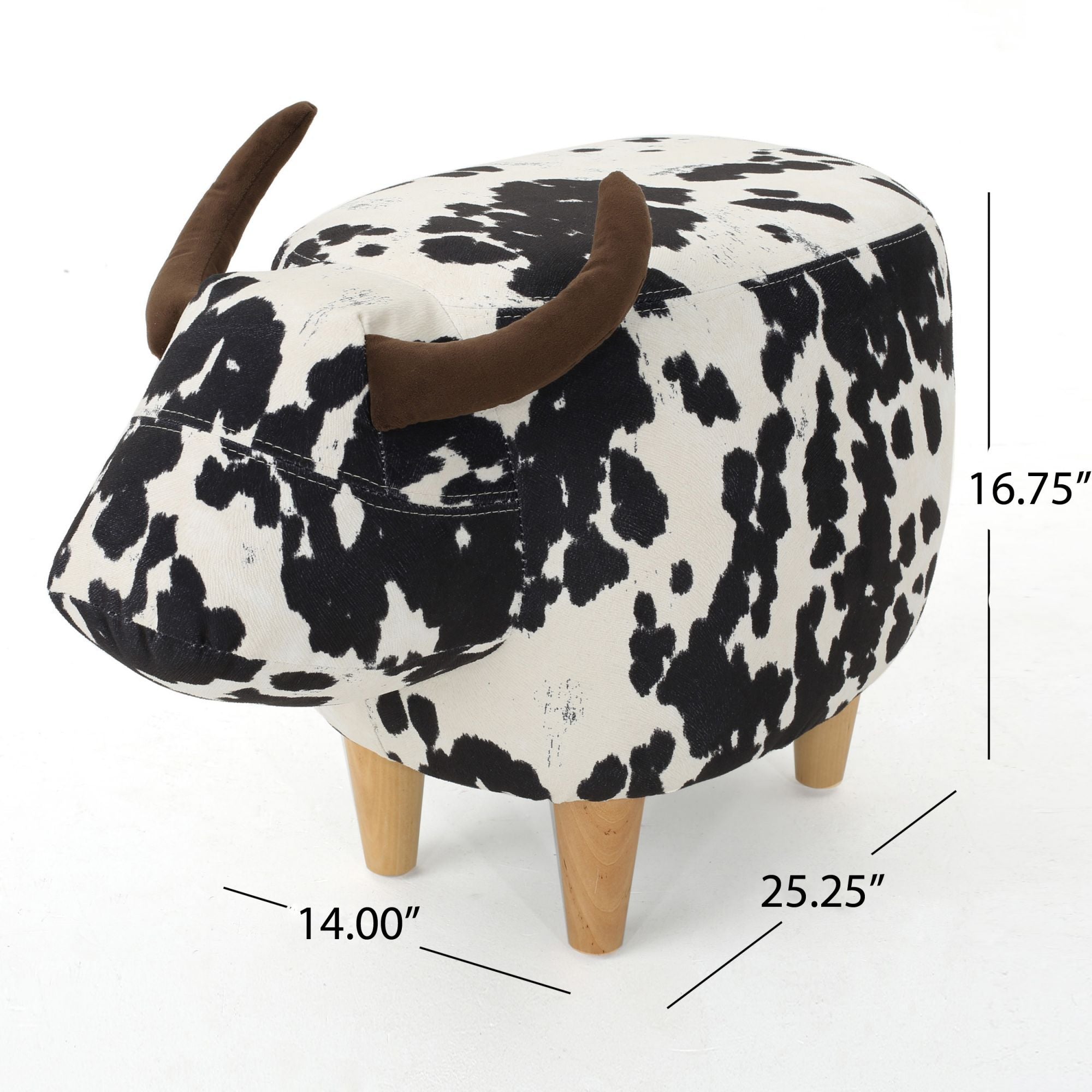 Velvet Cow-Shaped Ottoman, Cute Wood Foot Stool Shoes Changing Seat with Cushioned for Adult Living Room, Bedroom, Nursery Gameroom, Playroom, Porch Furniture