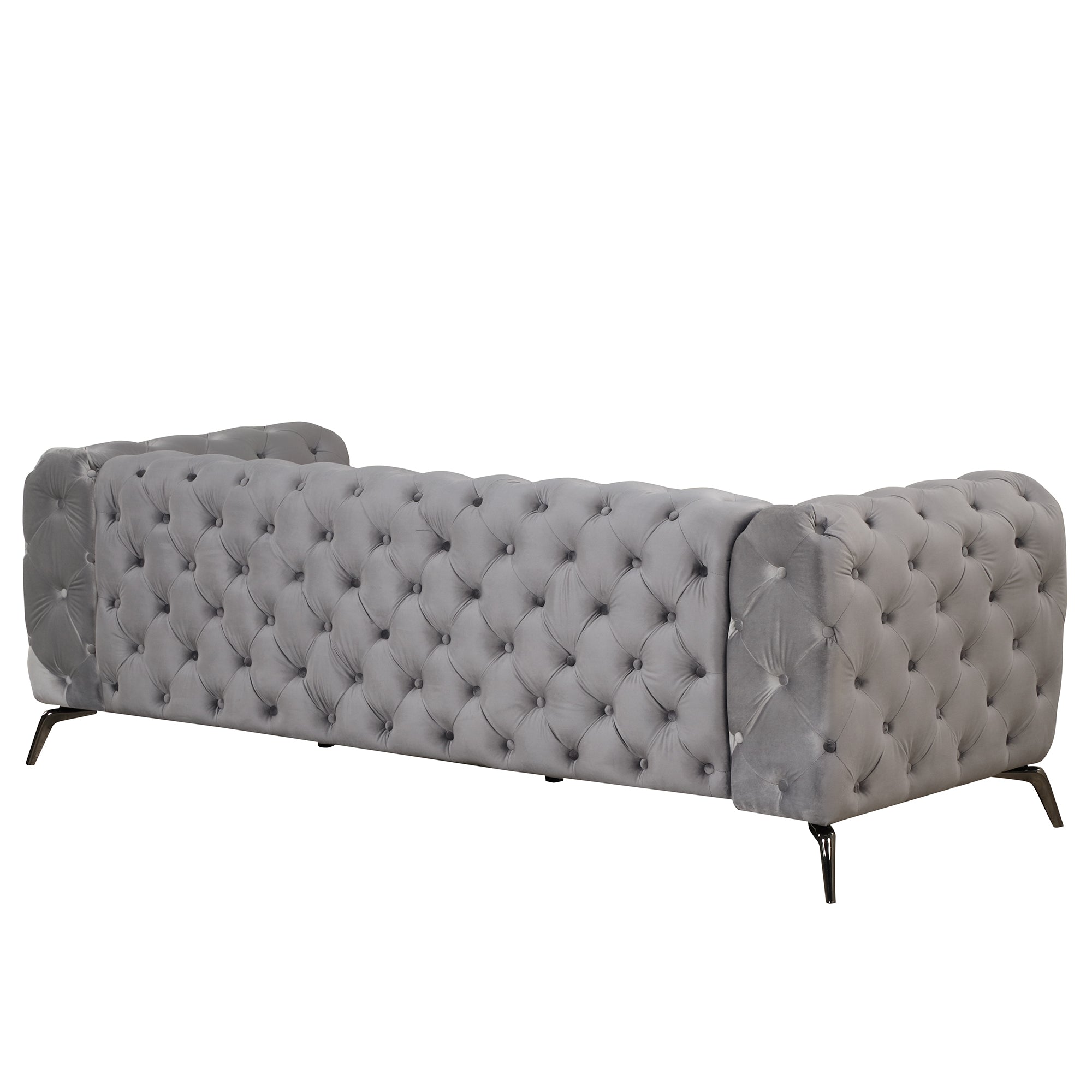 85.5" Velvet Upholstered Sofa with Sturdy Metal Legs,Modern Sofa Couch with Button Tufted Back, 3 Seater Sofa Couch for Living Room,Apartment,Home Office,Gray