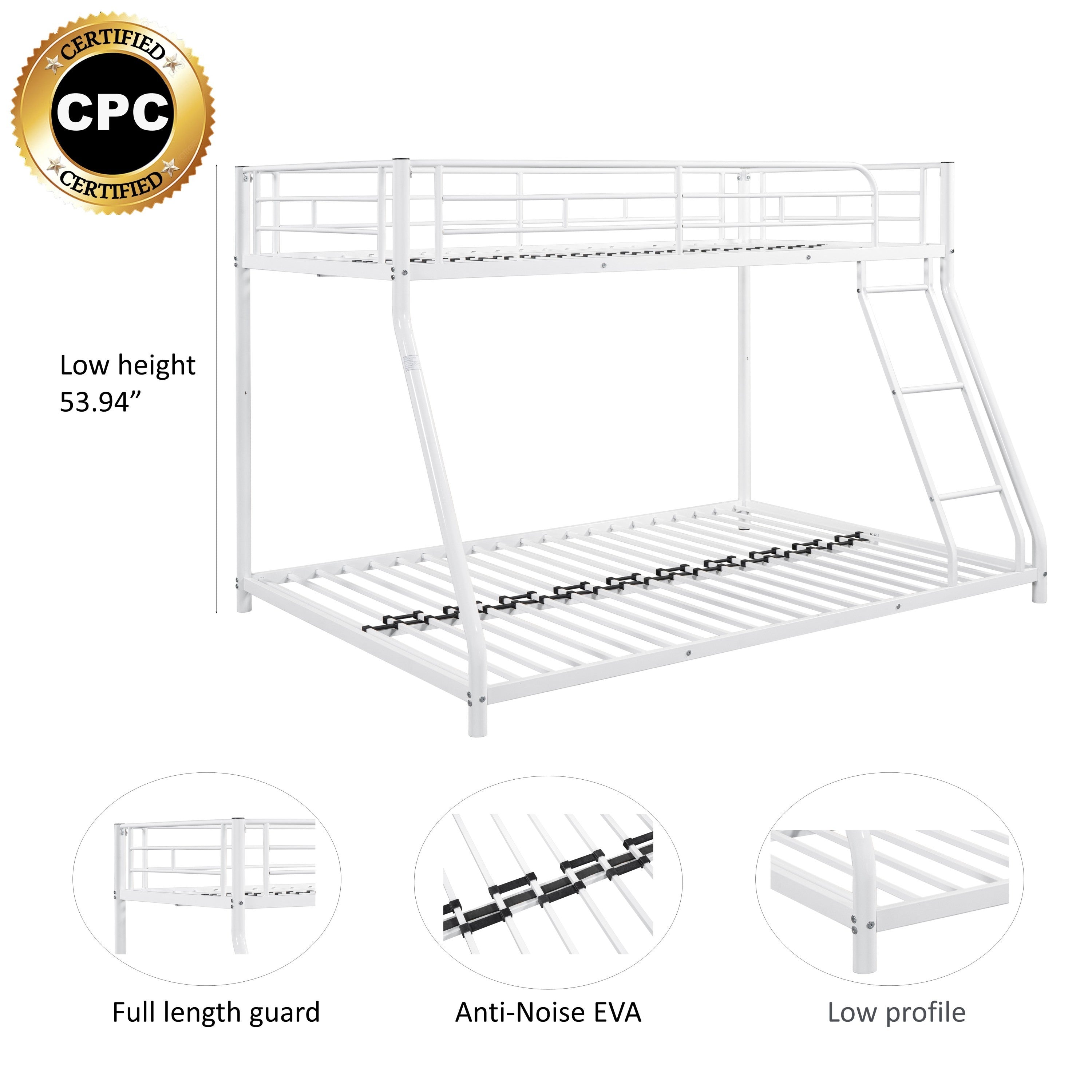 Metal Twin over Full Bunk Bed/ Heavy-duty Sturdy Metal/ Noise Reduced/ Safety Guardrail/ CPC Certified/ No Box Spring Needed