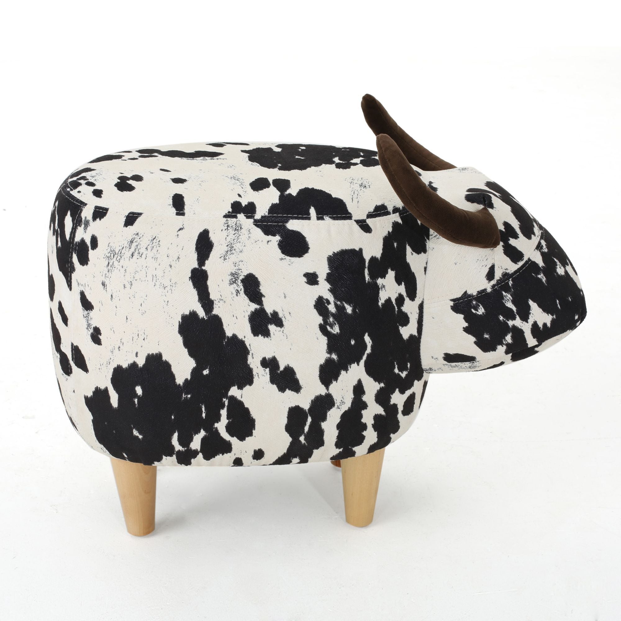 Velvet Cow-Shaped Ottoman, Cute Wood Foot Stool Shoes Changing Seat with Cushioned for Adult Living Room, Bedroom, Nursery Gameroom, Playroom, Porch Furniture