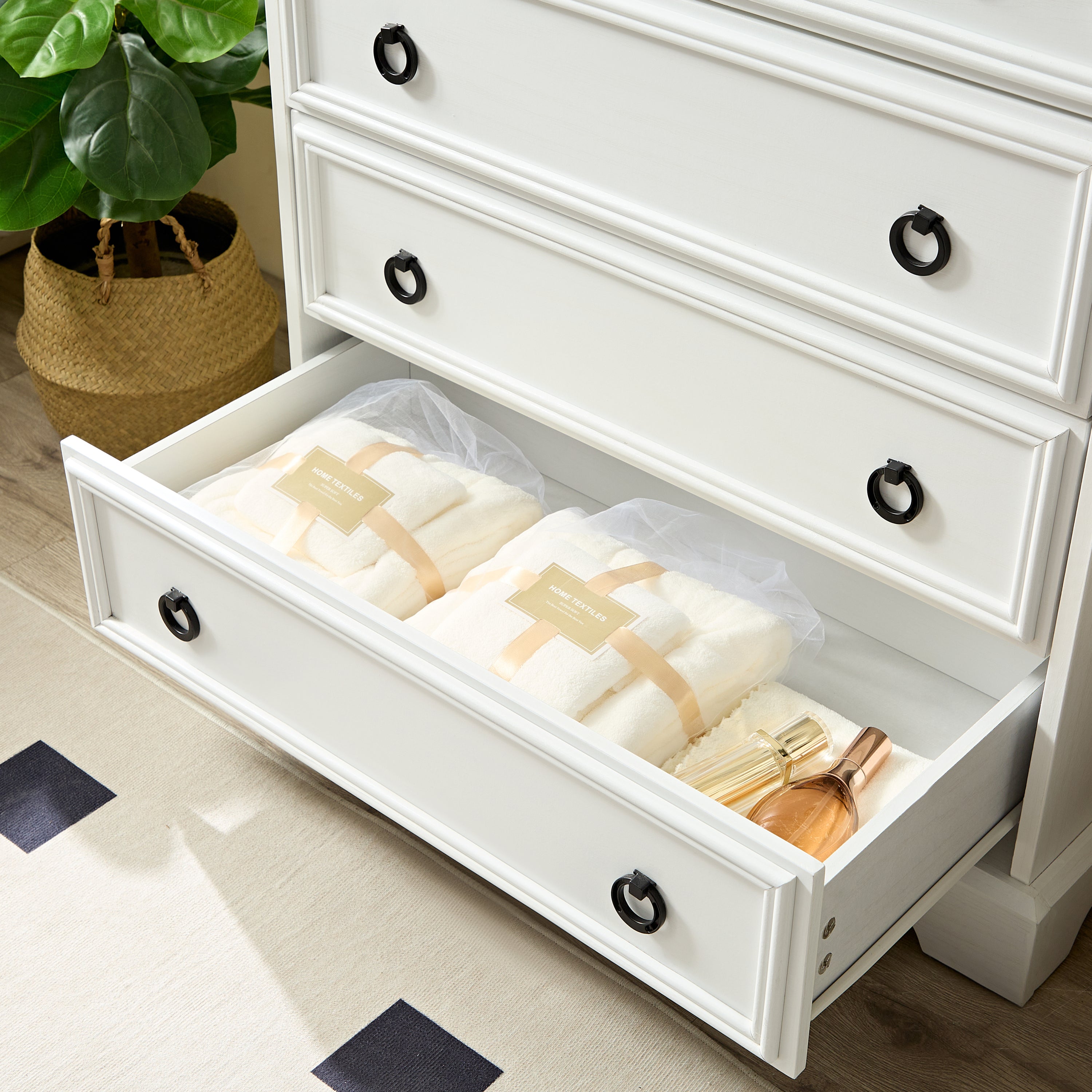 Modern 6 Drawer Dresser, Dressers for Bedroom, Tall Chest of Drawers Closet Organizers & Storage Clothes - Easy Pull Handle, Textured Borders Living Room, Hallway,L 29.53''*W15.75''*H48.03''White