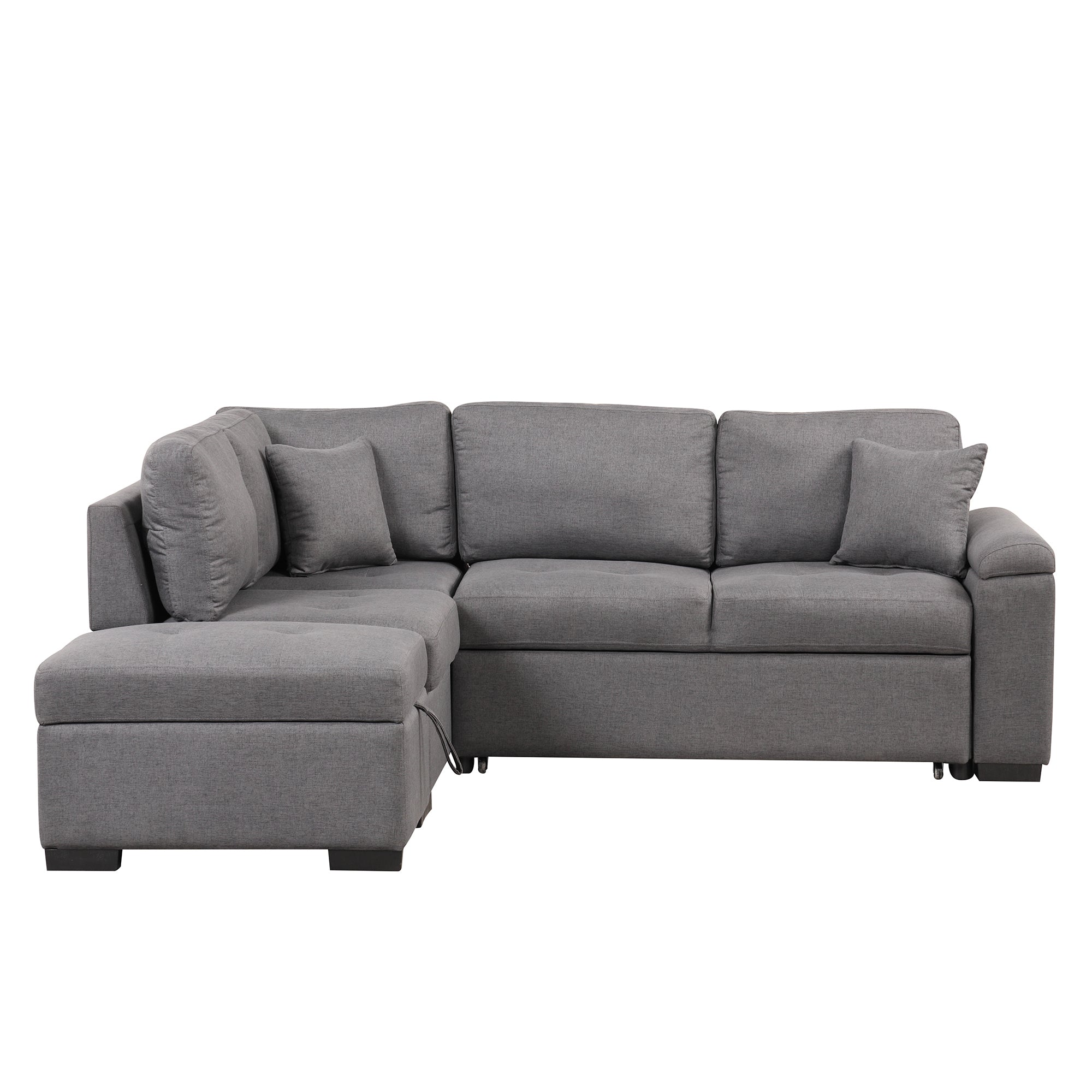 Sleeper Sectional Sofa, L-Shape Corner Couch Sofa-Bed with Storage Ottoman & Hidden Arm Storage & USB Charge  for Living Room Apartment, Dark Gray