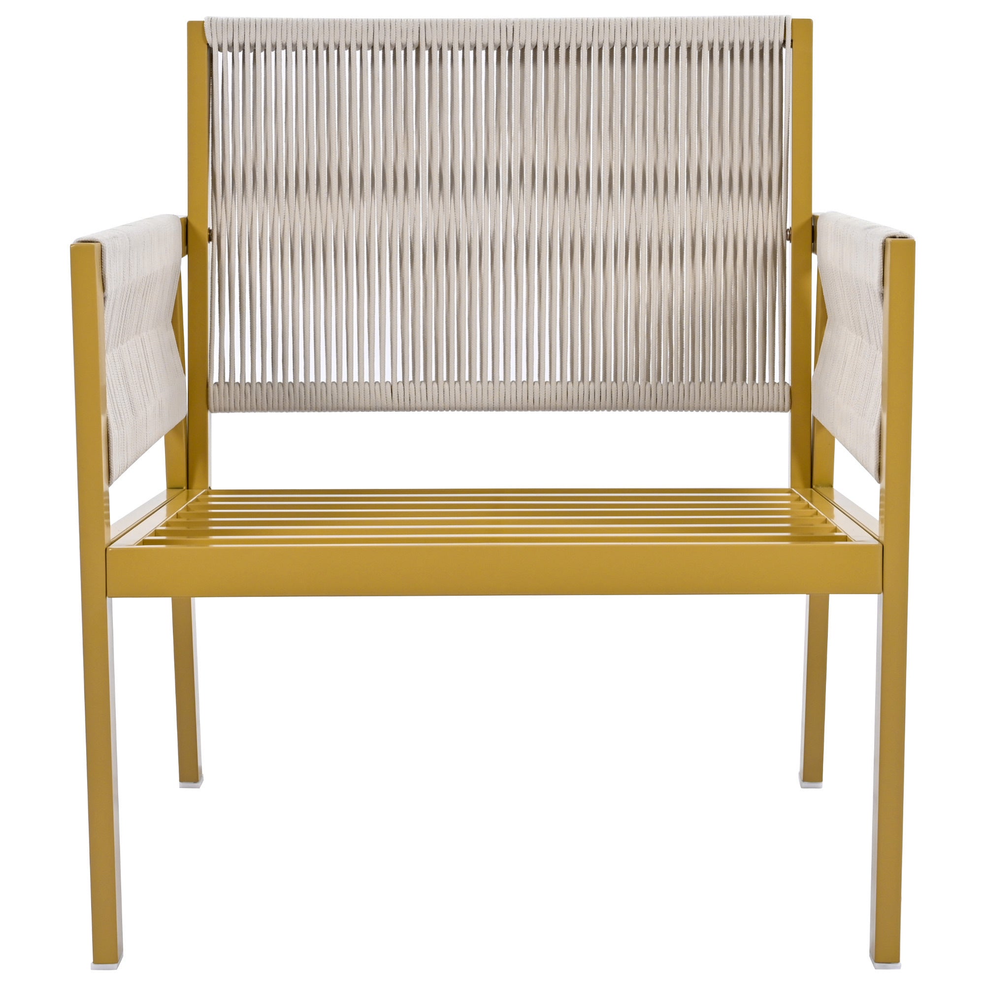 K&K 4-Piece Rope Patio Furniture Set, Outdoor Furniture with Tempered Glass Table, Patio Conversation Set Deep Seating with Thick Cushion for Backyard Porch Balcony (Beige&Mustard Yellow)