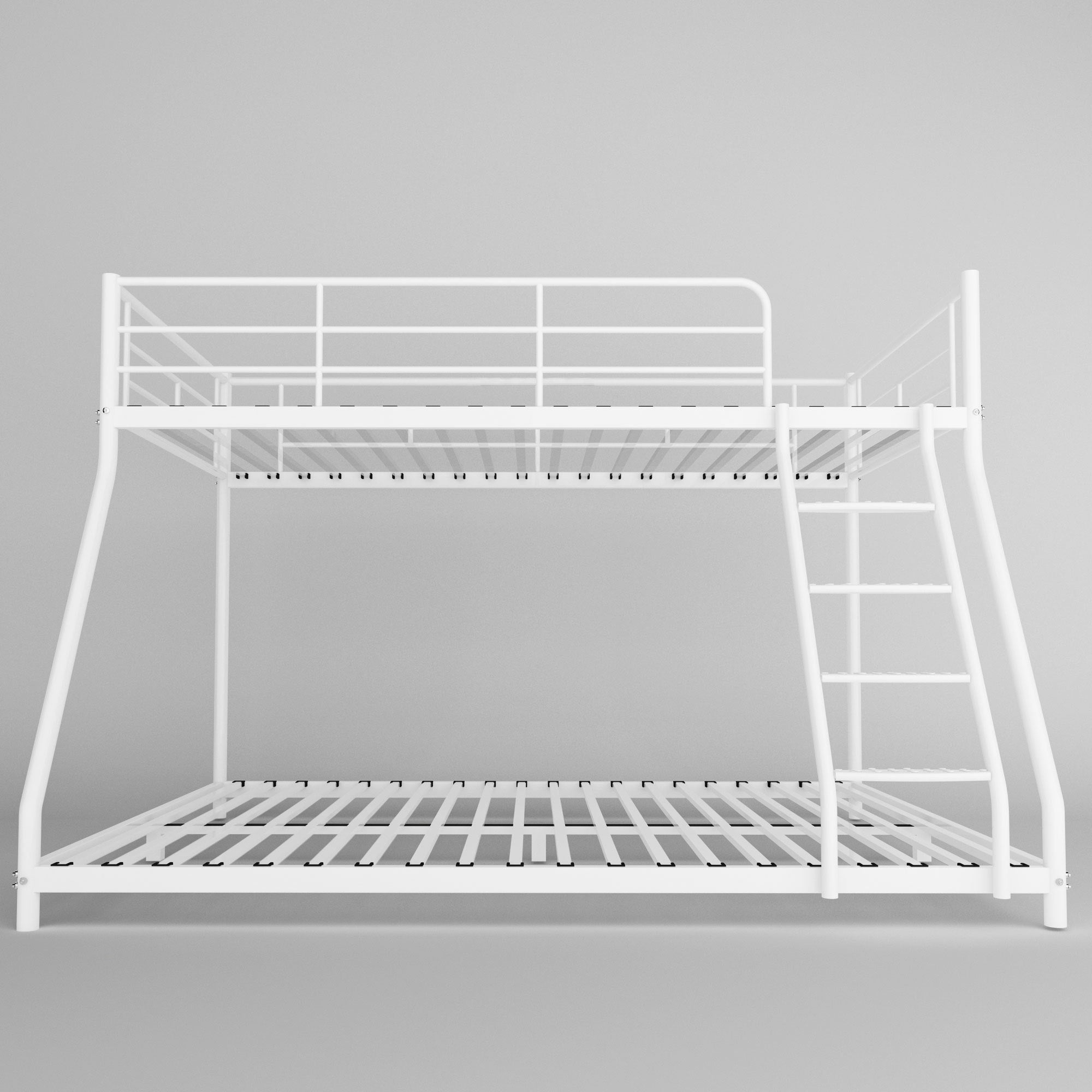 White Twin over Full Metal Bunk Bed with Comfortable Rungs, Easy to assemble