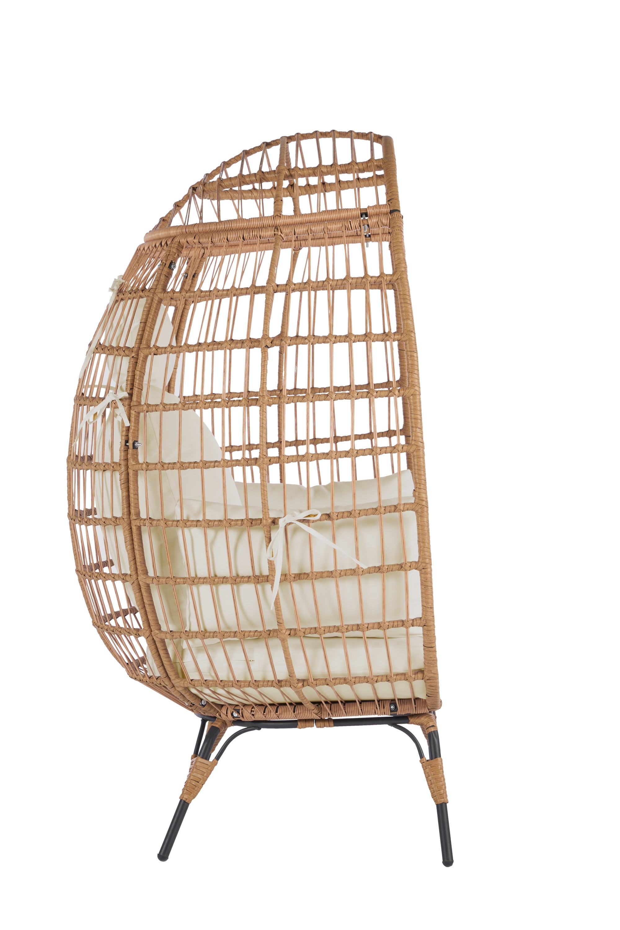 Wicker Egg Chair, Oversized Indoor Outdoor Lounger for Patio, Backyard, Living Room w/ 5 Cushions, Steel Frame,\