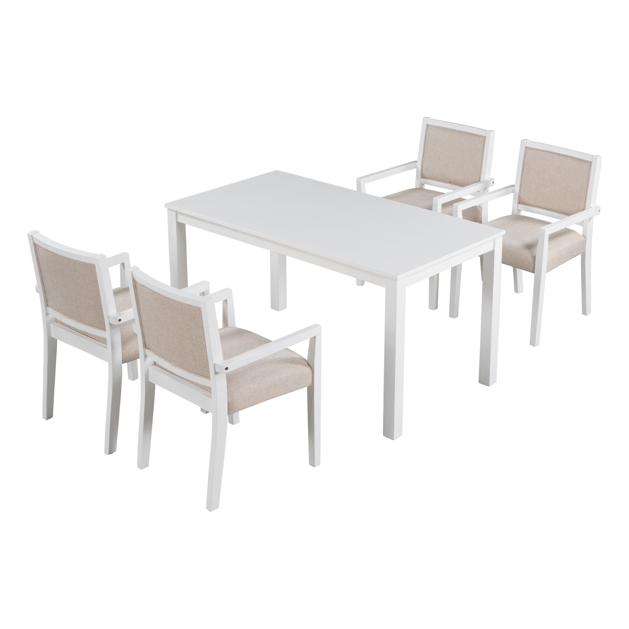 TOPMAX Wood 5-Piece Dining Table Set with 4 Arm Upholstered Dining Chairs,Beige