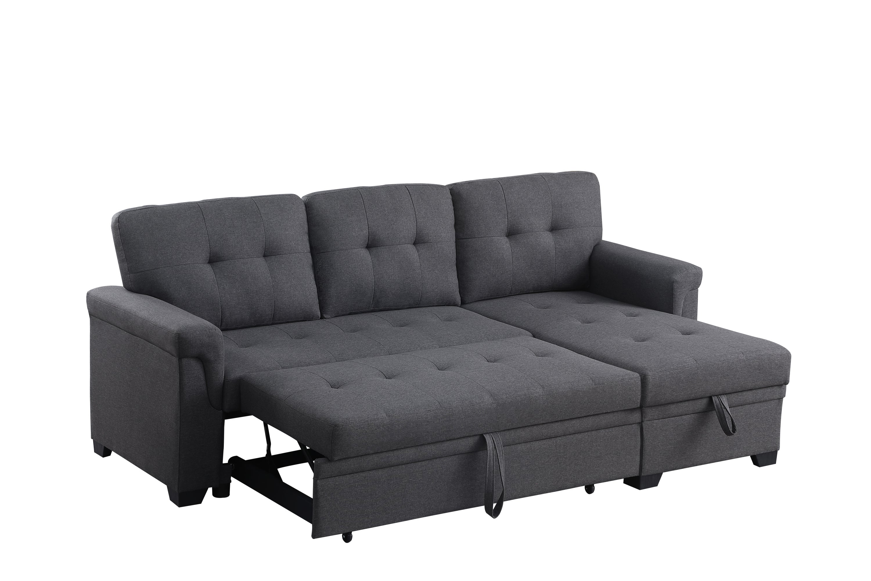 Lucca 84" Linen Reversible Sleeper Sectional Sofa with Storage Chaise