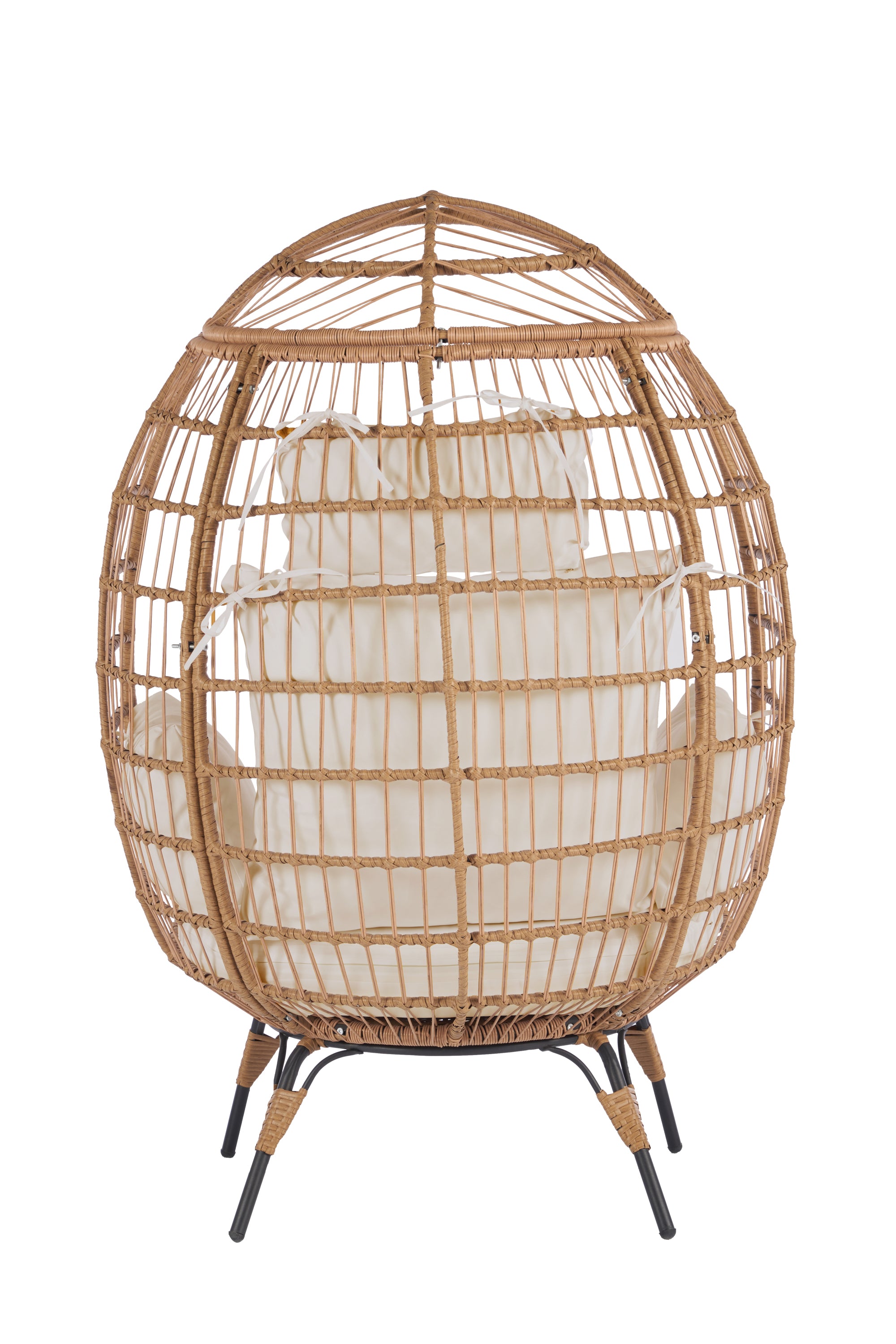 Wicker Egg Chair, Oversized Indoor Outdoor Lounger for Patio, Backyard, Living Room w/ 5 Cushions, Steel Frame,\