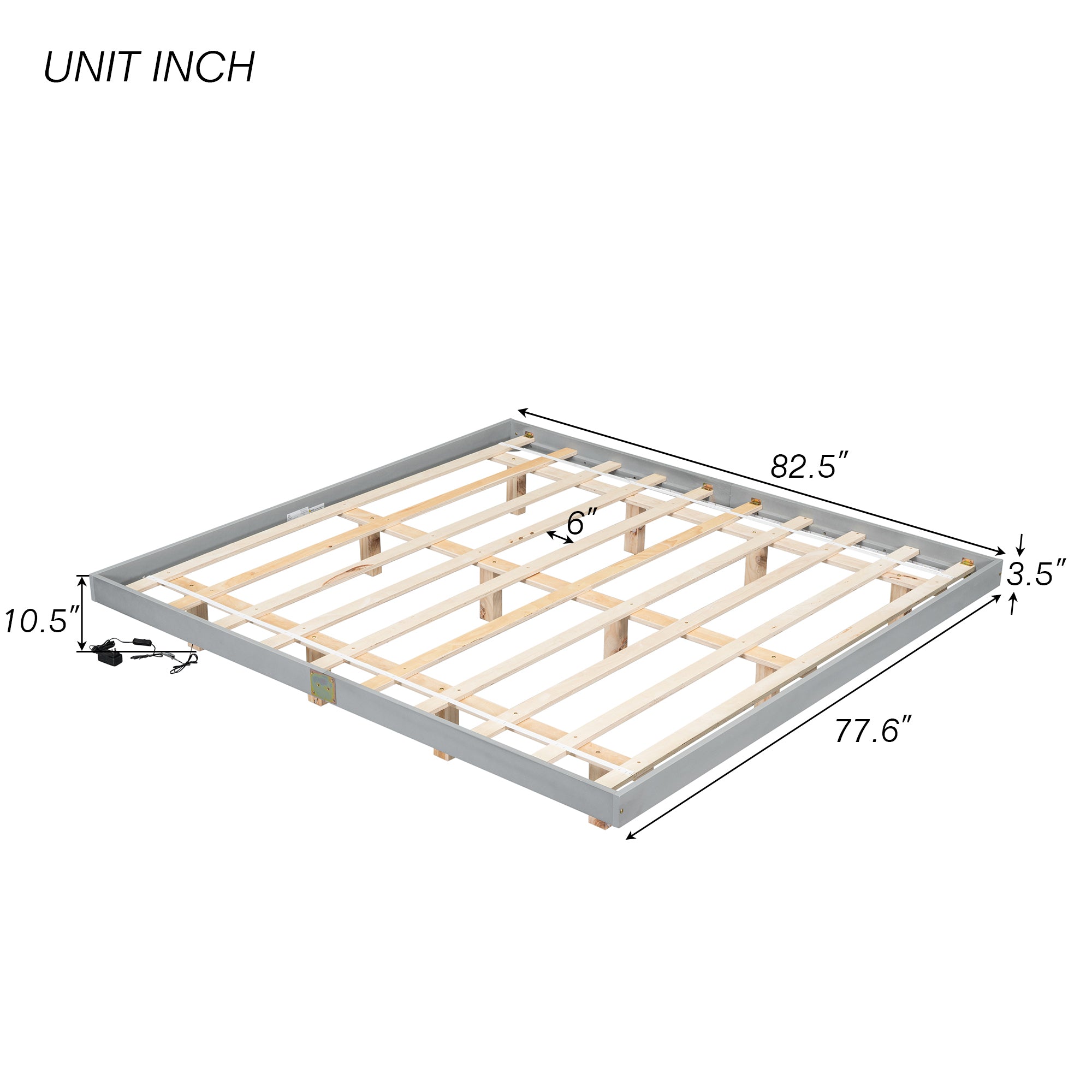 King Size Floating Bed with LED Lights Underneath,Modern King Size Low Profile Platform Bed with LED Lights,Grey