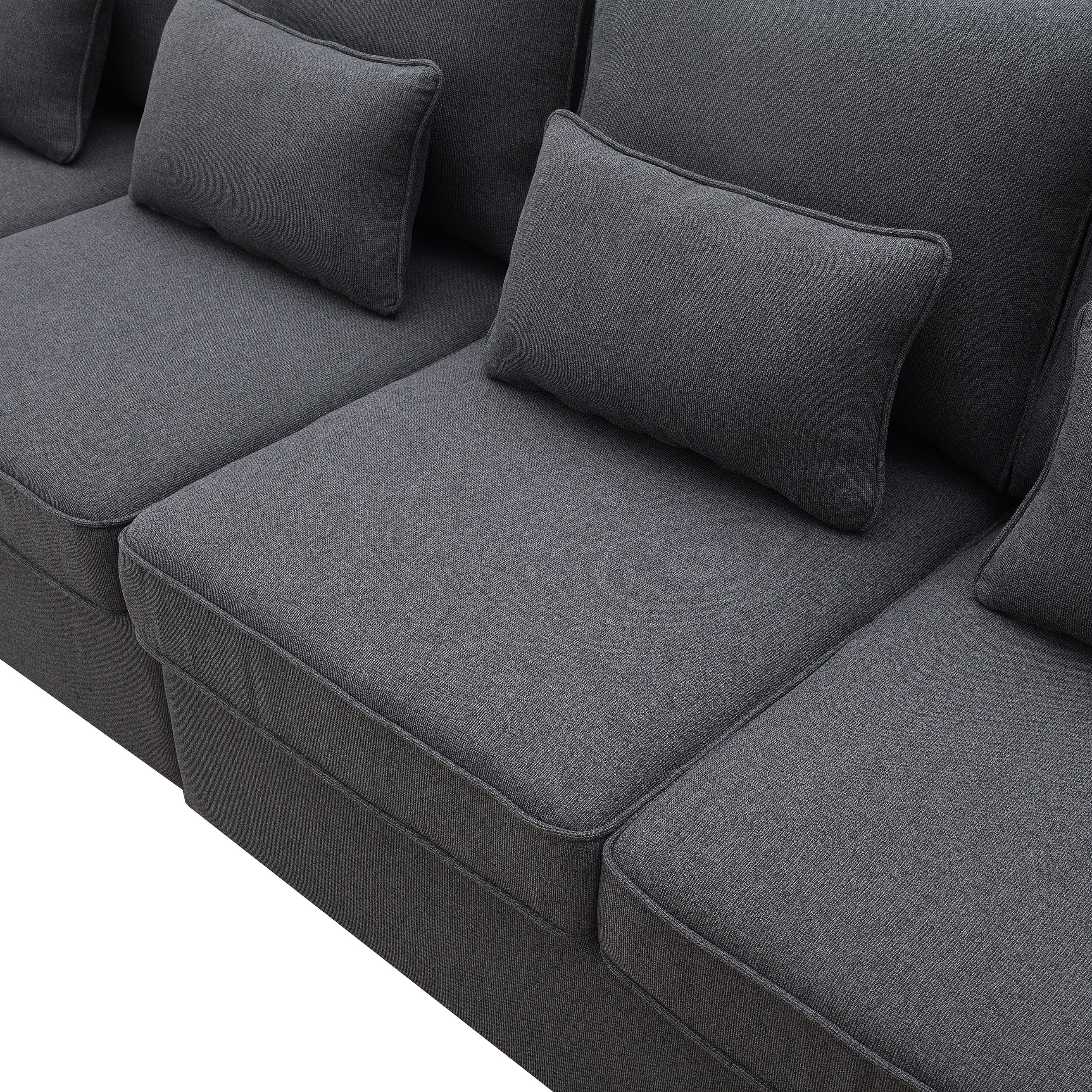 [VIDEO provided] [New] 104" 4-Seater Modern Linen Fabric Sofa with Armrest Pockets and 4 Pillows,Minimalist Style Couch for Living Room, Apartment, Office,3 Colors