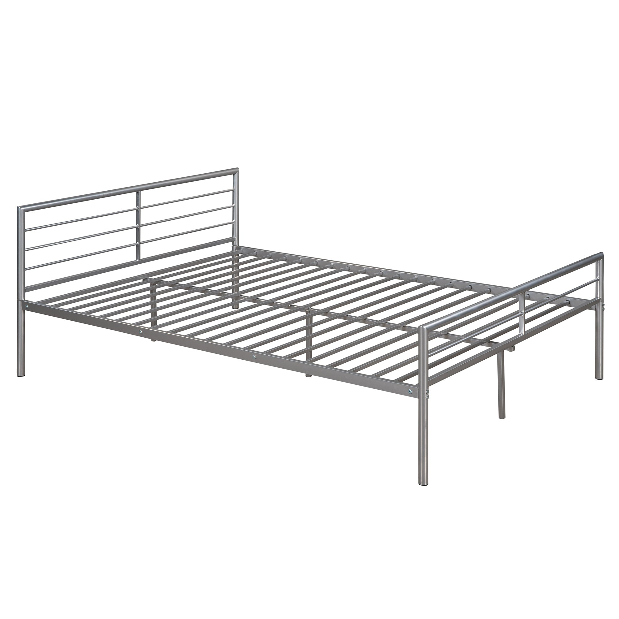 Twin Over Full Metal Bunk Bed with Desk, Ladder and Quality Slats for Bedroom, Metallic Silver（OLD SKU :LP000092AAN）