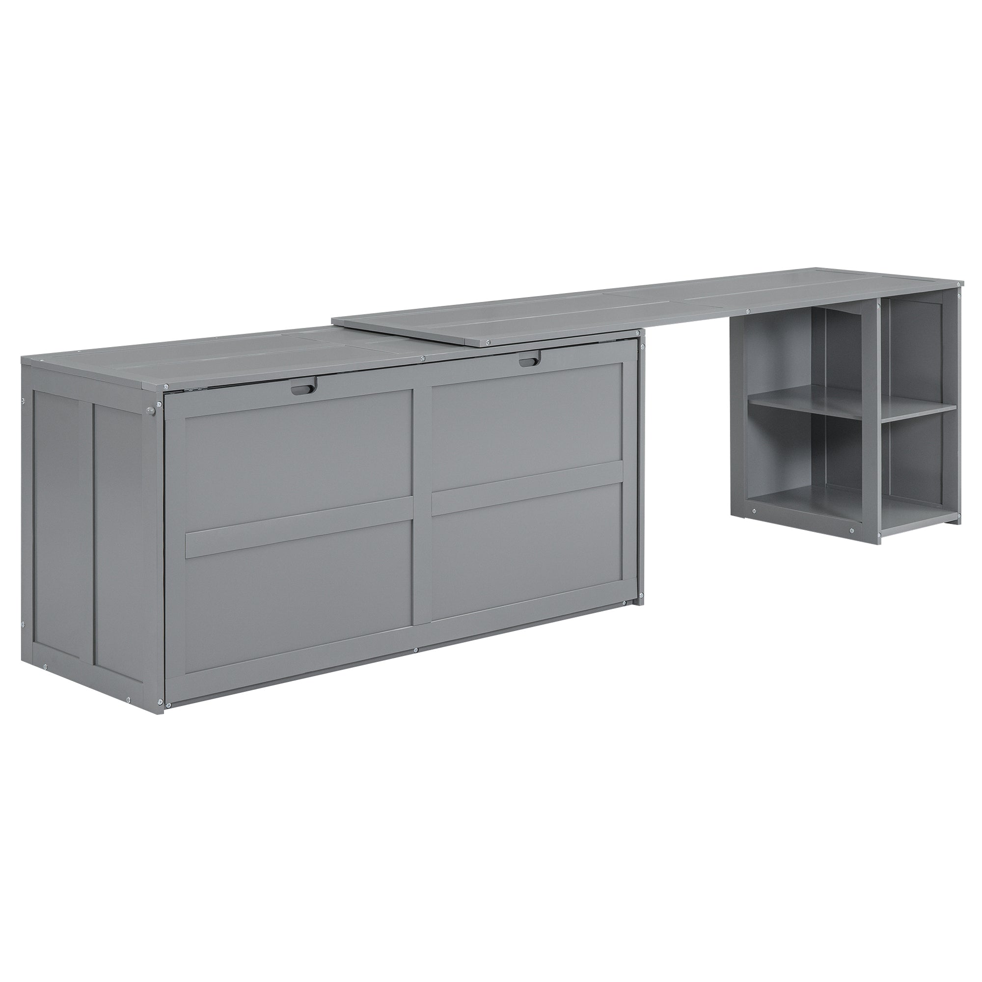 Queen Size Murphy Bed with Rotable Desk, Gray