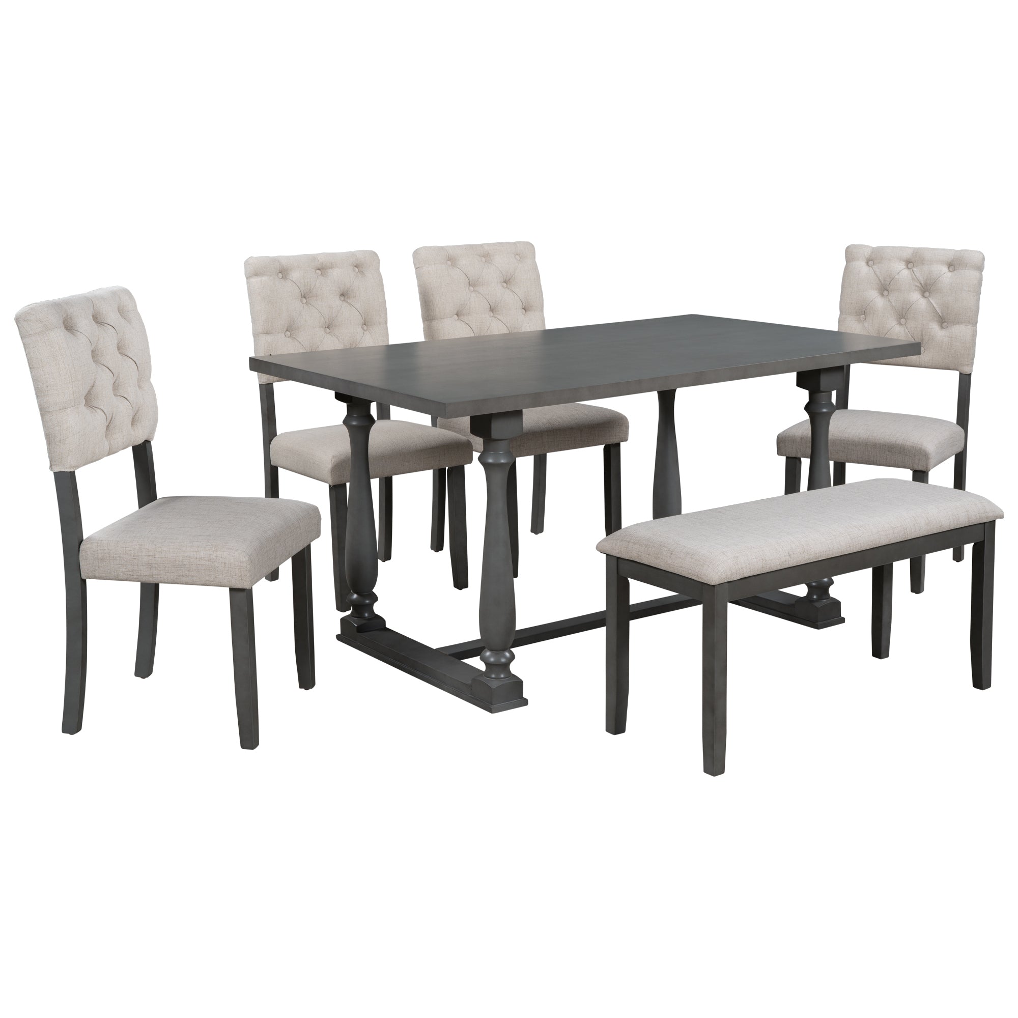 TREXM 6-Piece Dining Table and Chair Set with Special-shaped Legs and Foam-covered Seat Backs&Cushions for Dining Room (Gary)