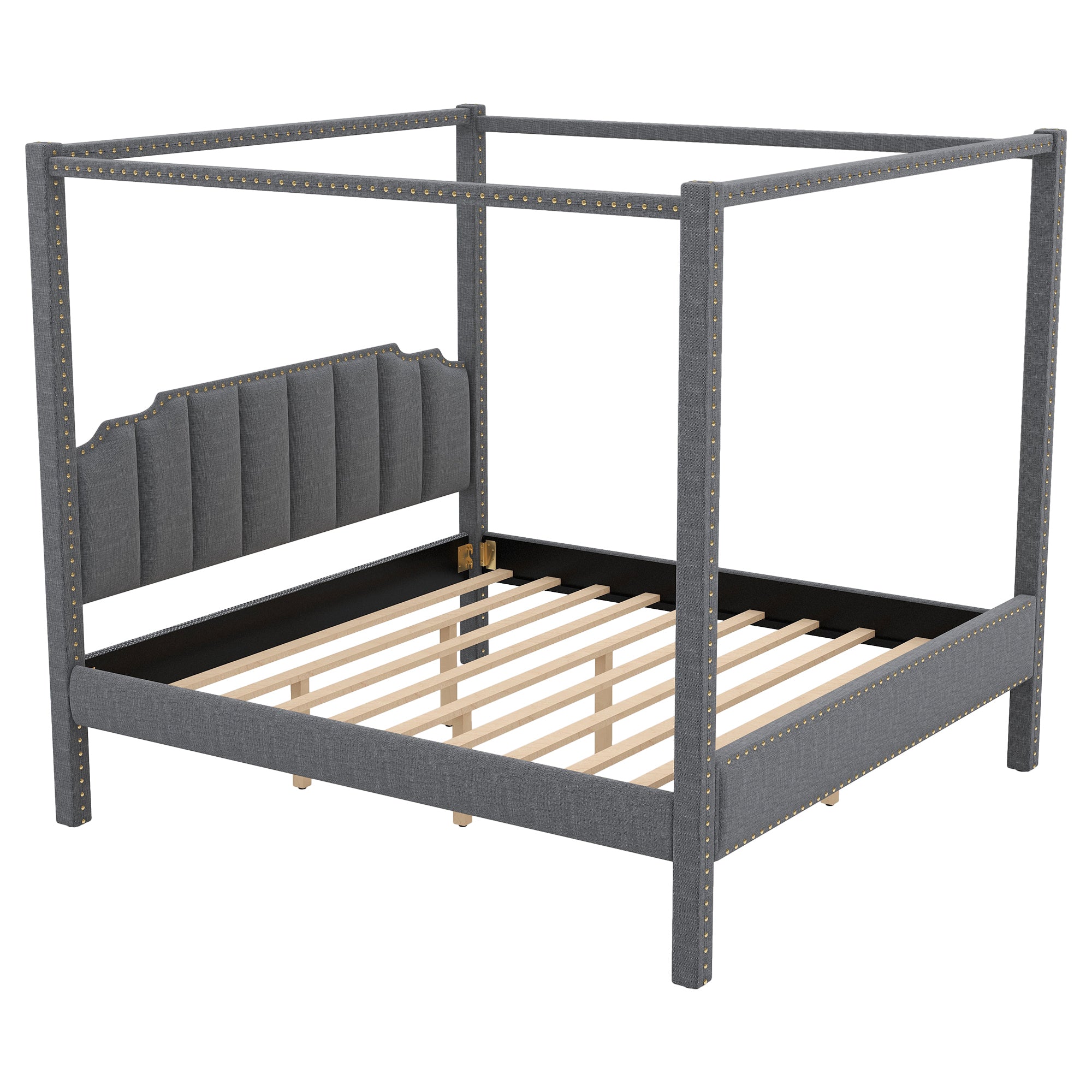 King Size Upholstery Canopy Platform Bed with Headboard,Support Legs,Gray