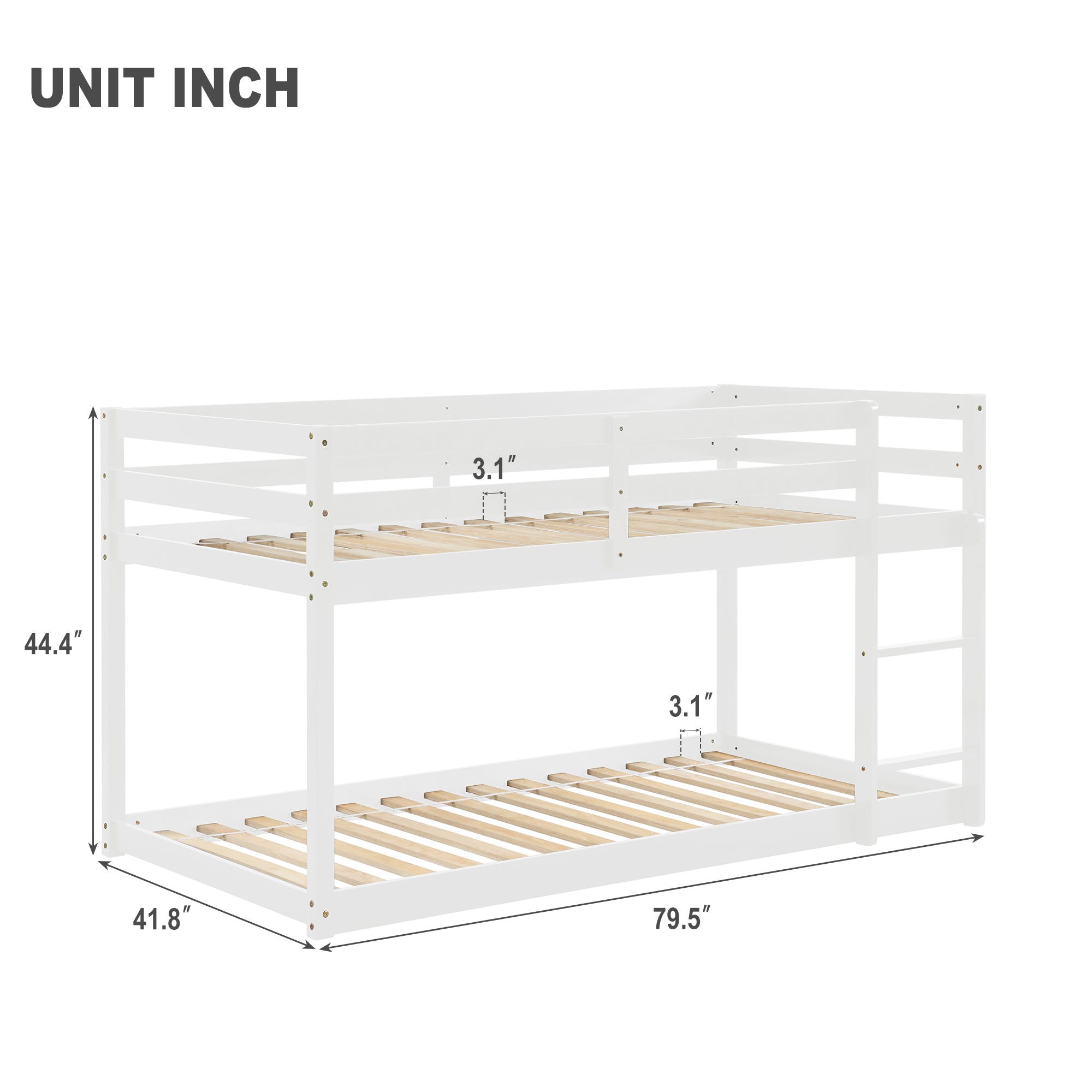 Twin over Twin Floor Bunk Bed, White(Old Sku:W50430320)