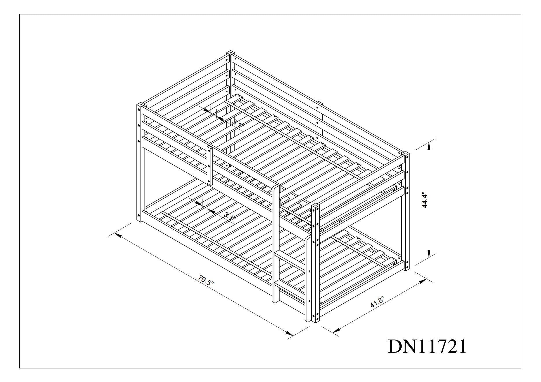 Twin over Twin Floor Bunk Bed,Natural