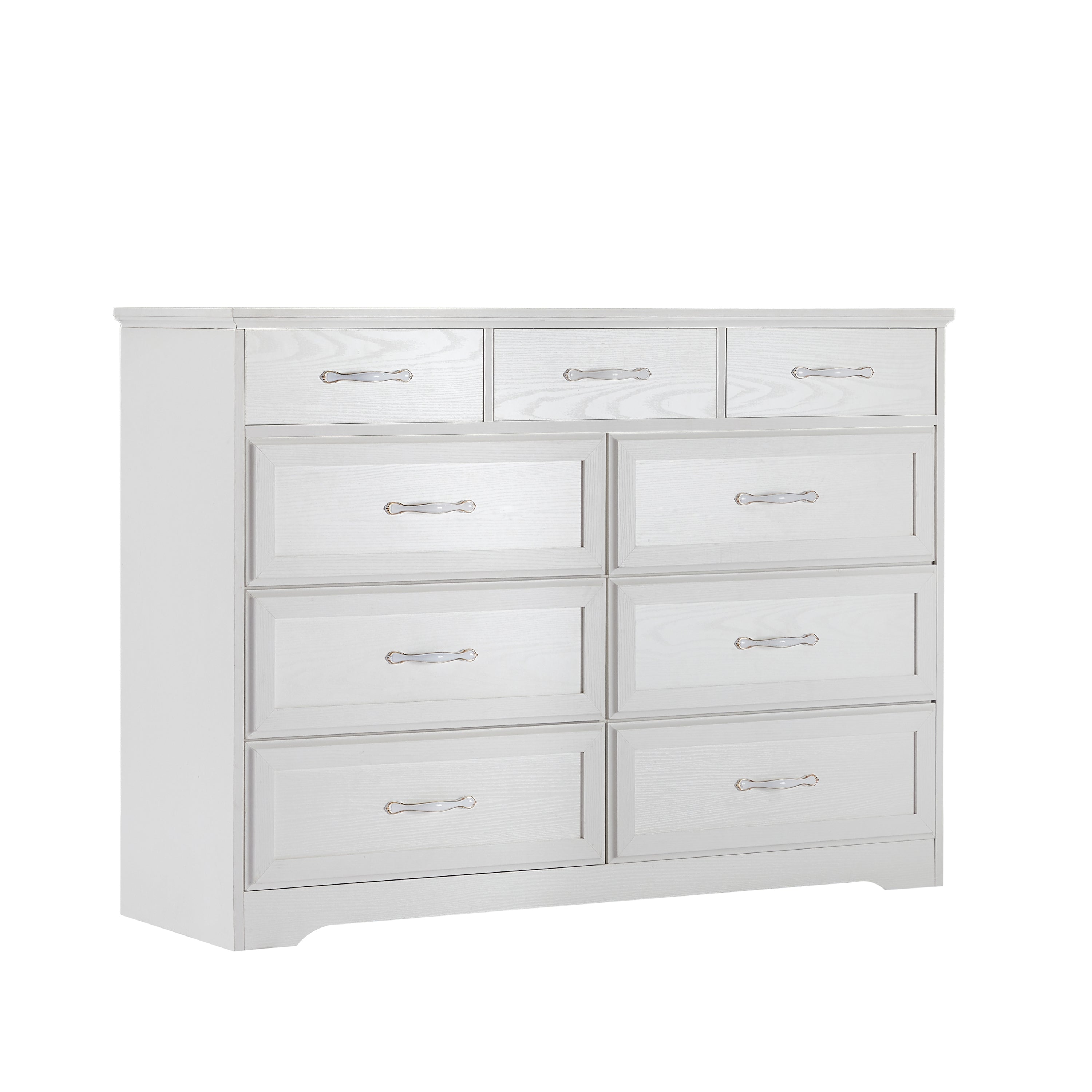 Bedroom dresser, 9 drawer long dresser with antique handles, wood chest of drawers for kids room, living room, entry and hallway, White, 47.2''W x 15.8''D x 34.6''H.