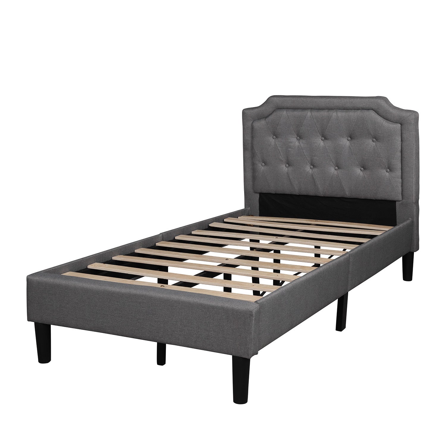 Upholstered Scalloped Linen Platform Bed, Twin Size,  Gray (Previous SKU:WF192432AAE. There is a slight difference in dimension)