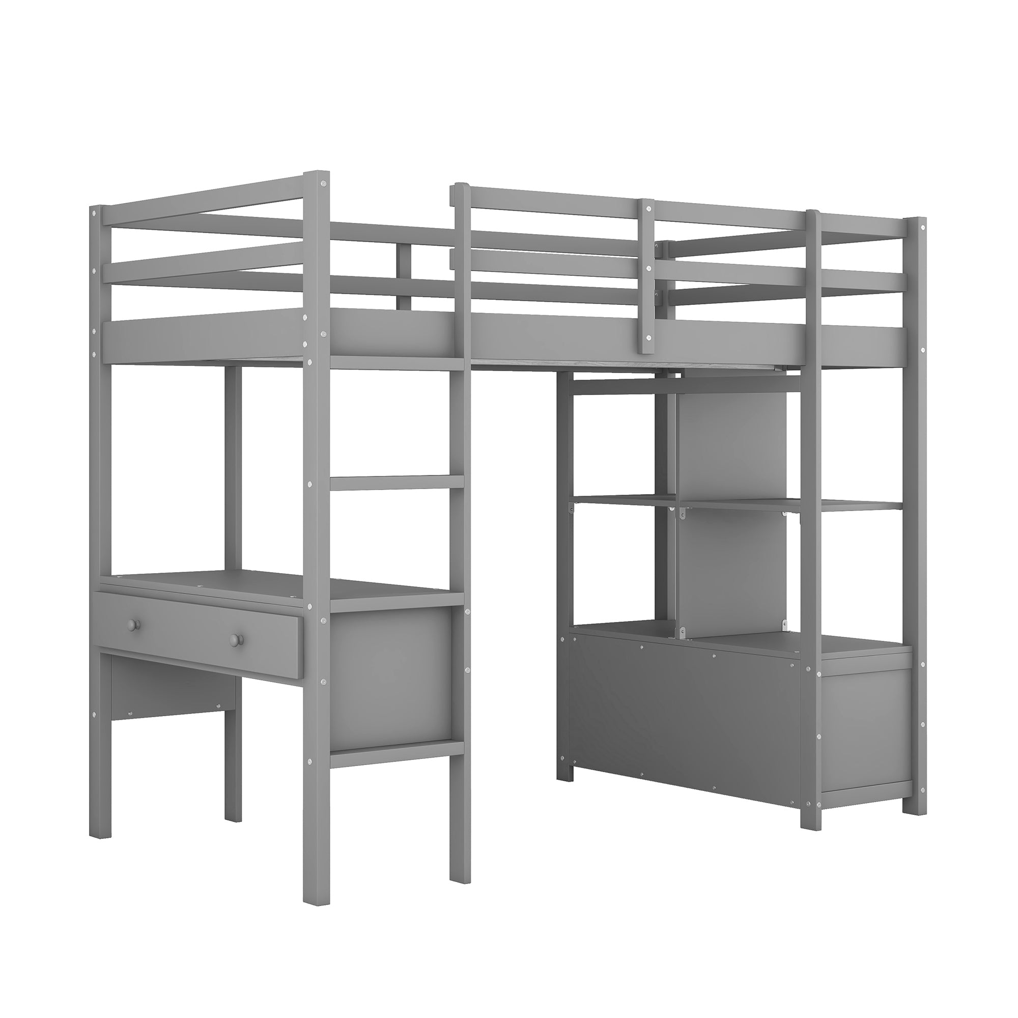 Twin  Size Loft Bed with Built-in Desk with Two Drawers, and Storage Shelves and Drawers,Gray