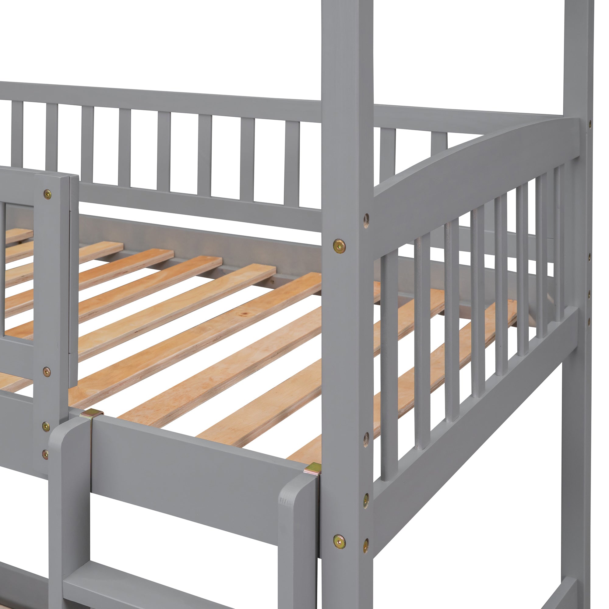 Twin Over Twin Bunk Bed with Slide, House Bed with Slide, Gray(OLD SKU: LT000214AAE)