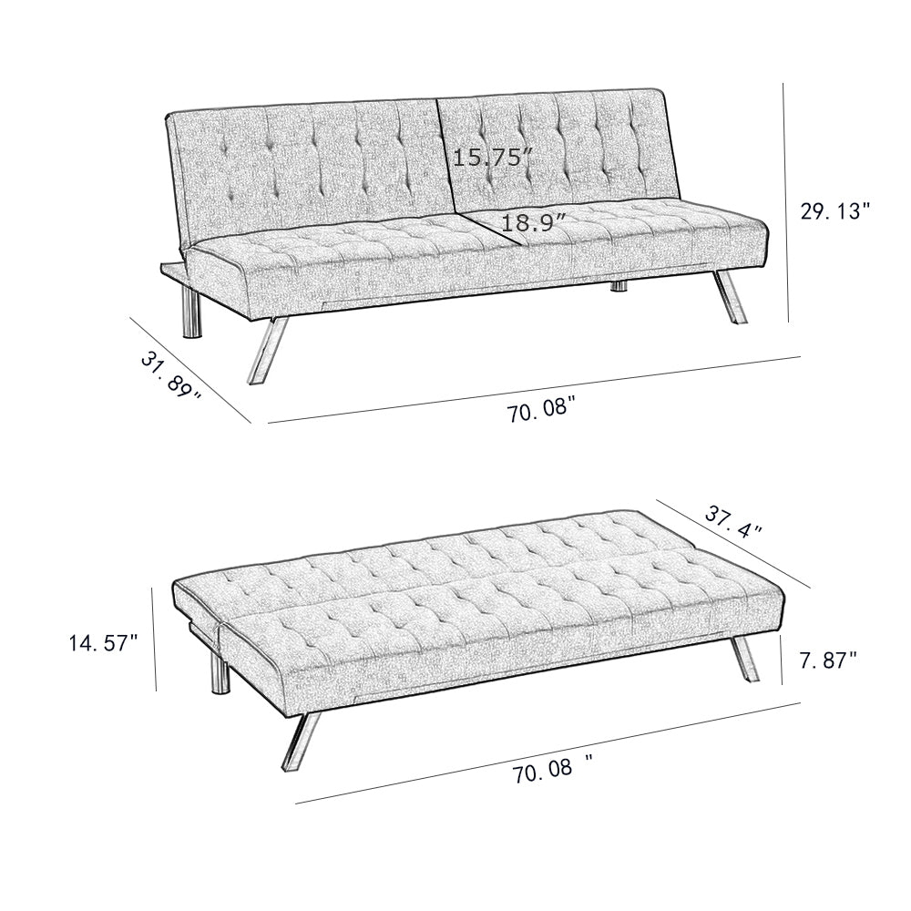 Futon Sofa Bed, Upholstered Convertible Folding Sleeper Recliner for Living Room