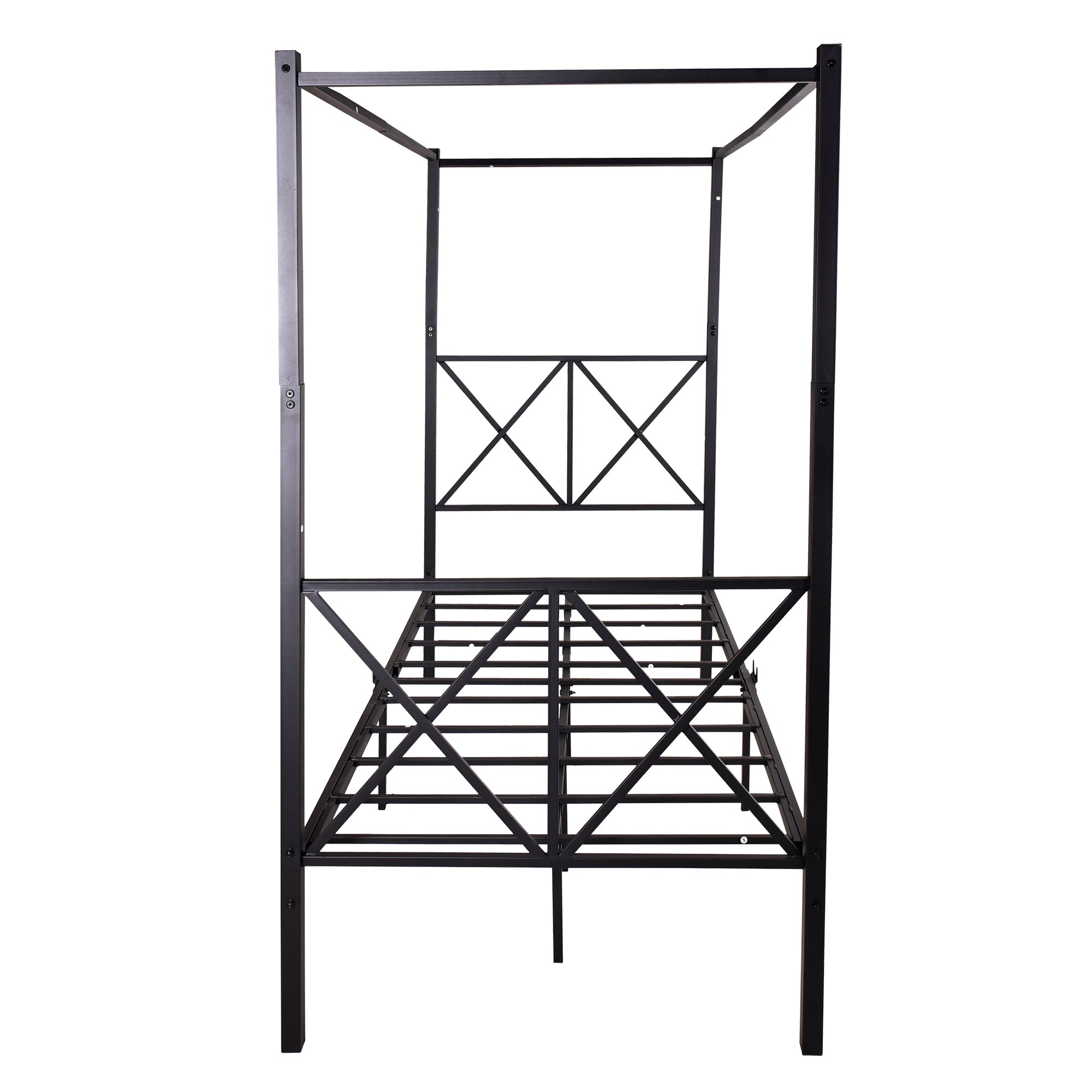 Metal Canopy Bed Frame Platform with X Shaped , Twin Black