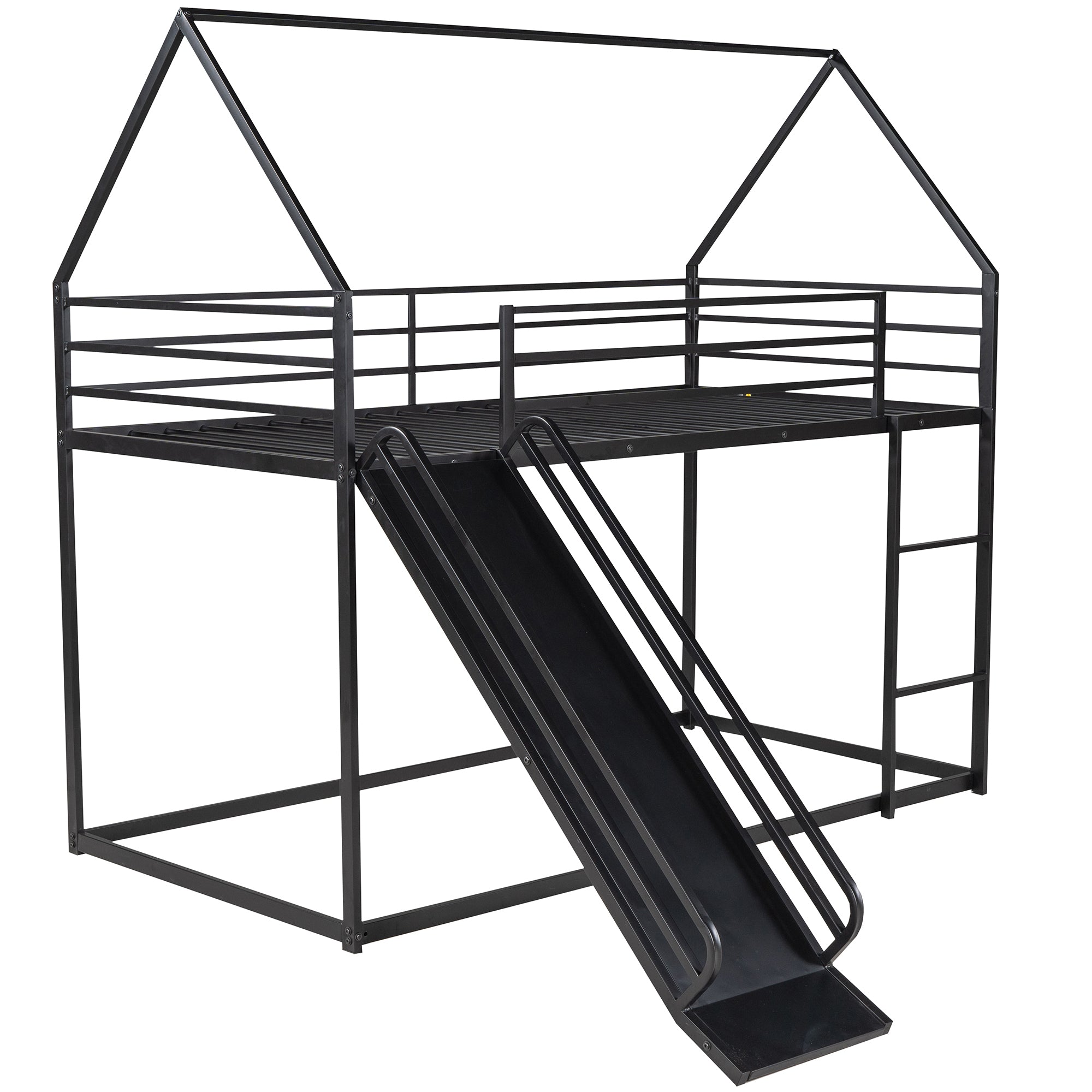 Twin over Twin House Bunk Bed with Ladder and Slide,Black