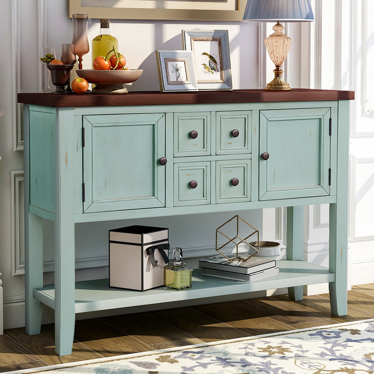 TREXM  Cambridge Series Buffet Sideboard Console Table with Bottom Shelf (Retro Blue)