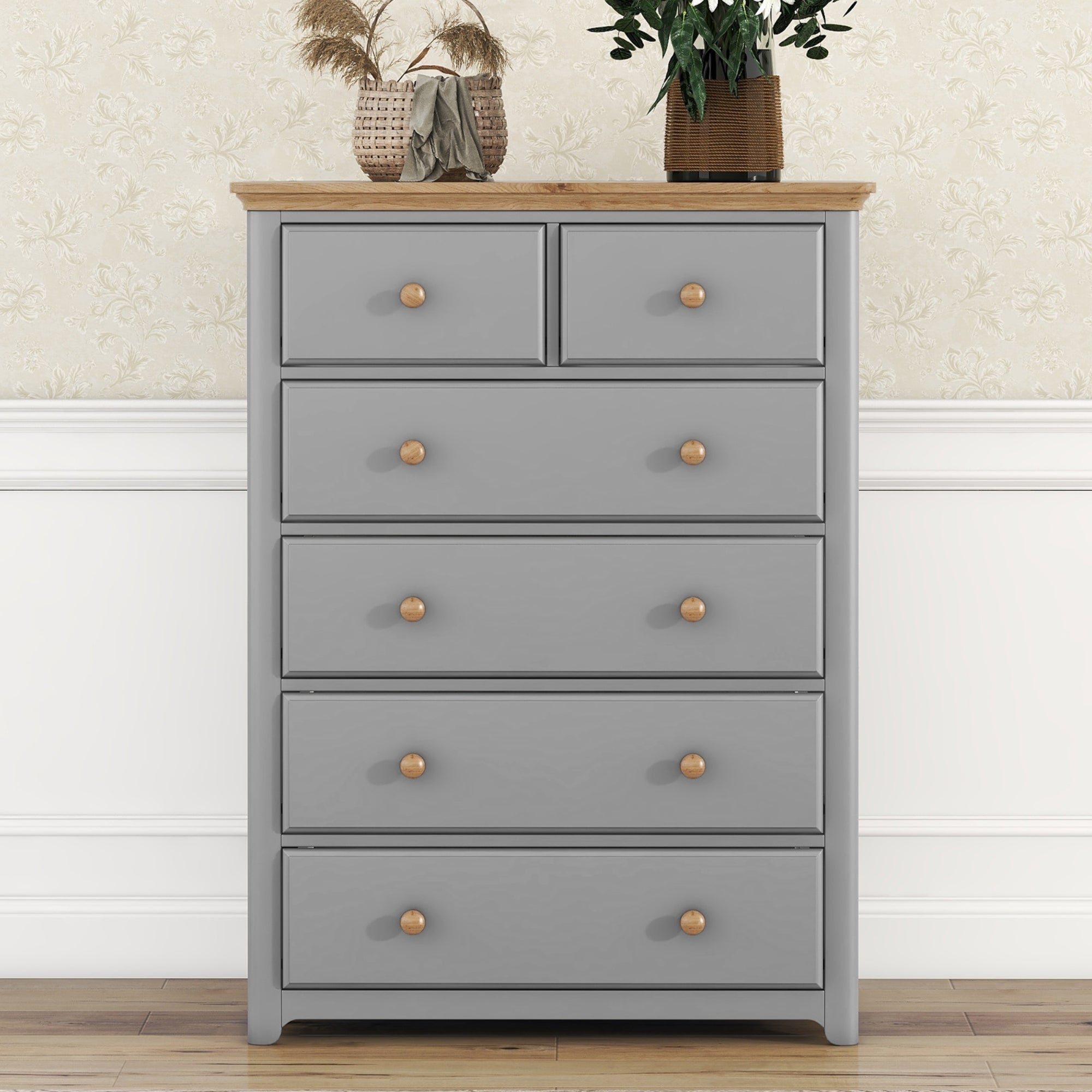 Rustic Wooden Chest with 6 Drawers,Storage Cabinet for Bedroom,Gray+Natrual