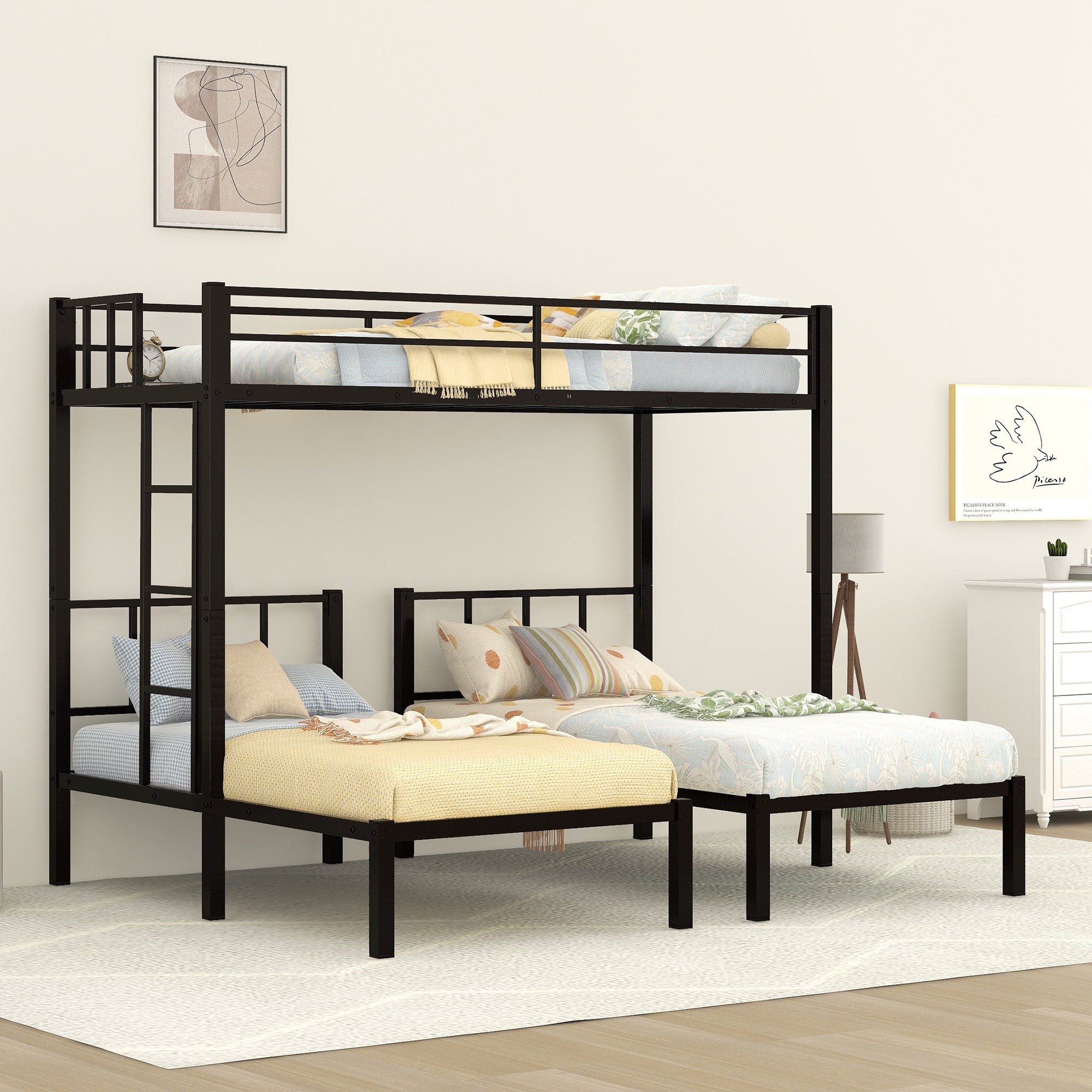 Twin over Twin & Twin Bunk Beds for 3, Twin XL over Twin & Twin Bunk Bed Metal Triple Bunk Bed, Black (Pre-sale date: June 10th)