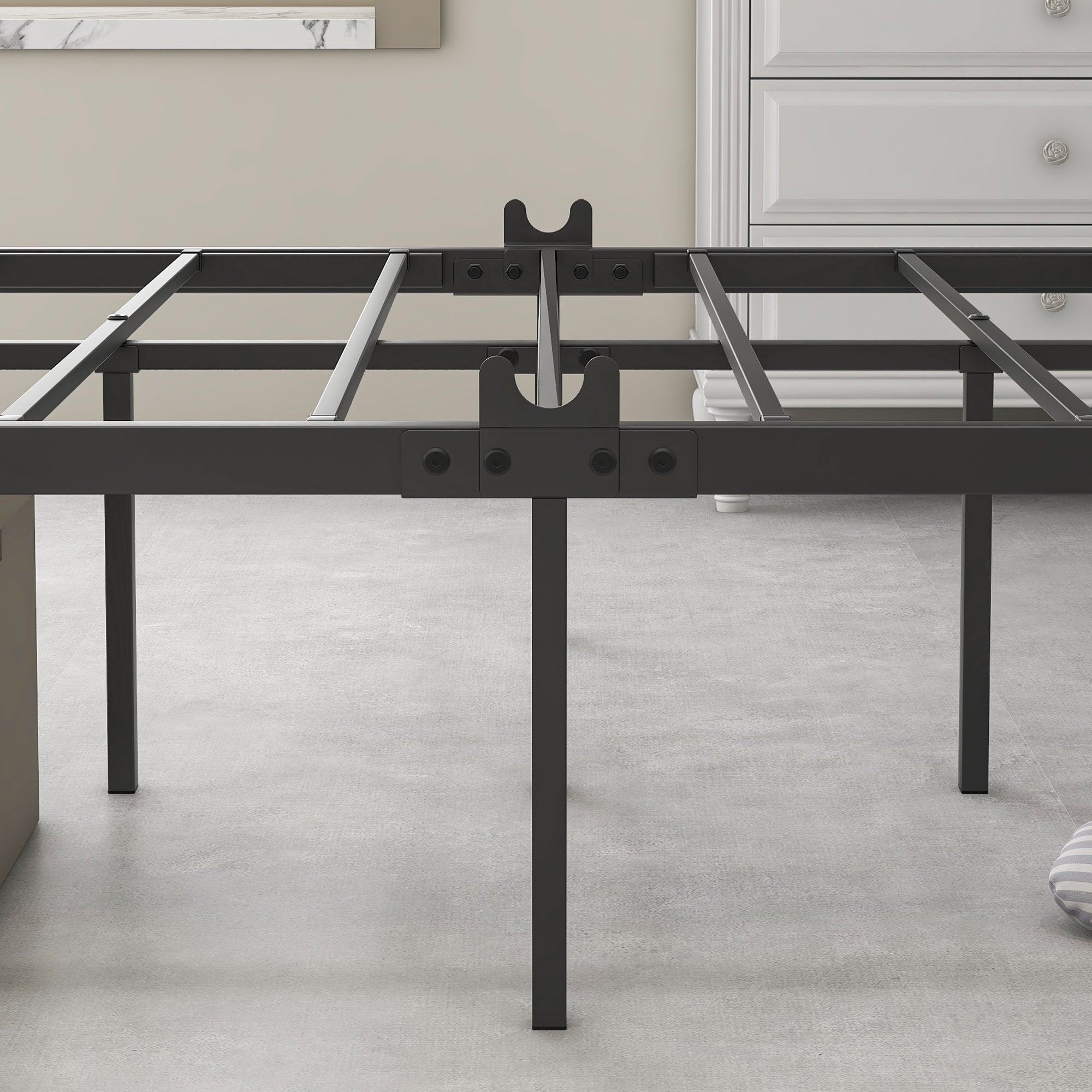 Metal Canopy Bed Frame Platform with X Shaped , Twin Black