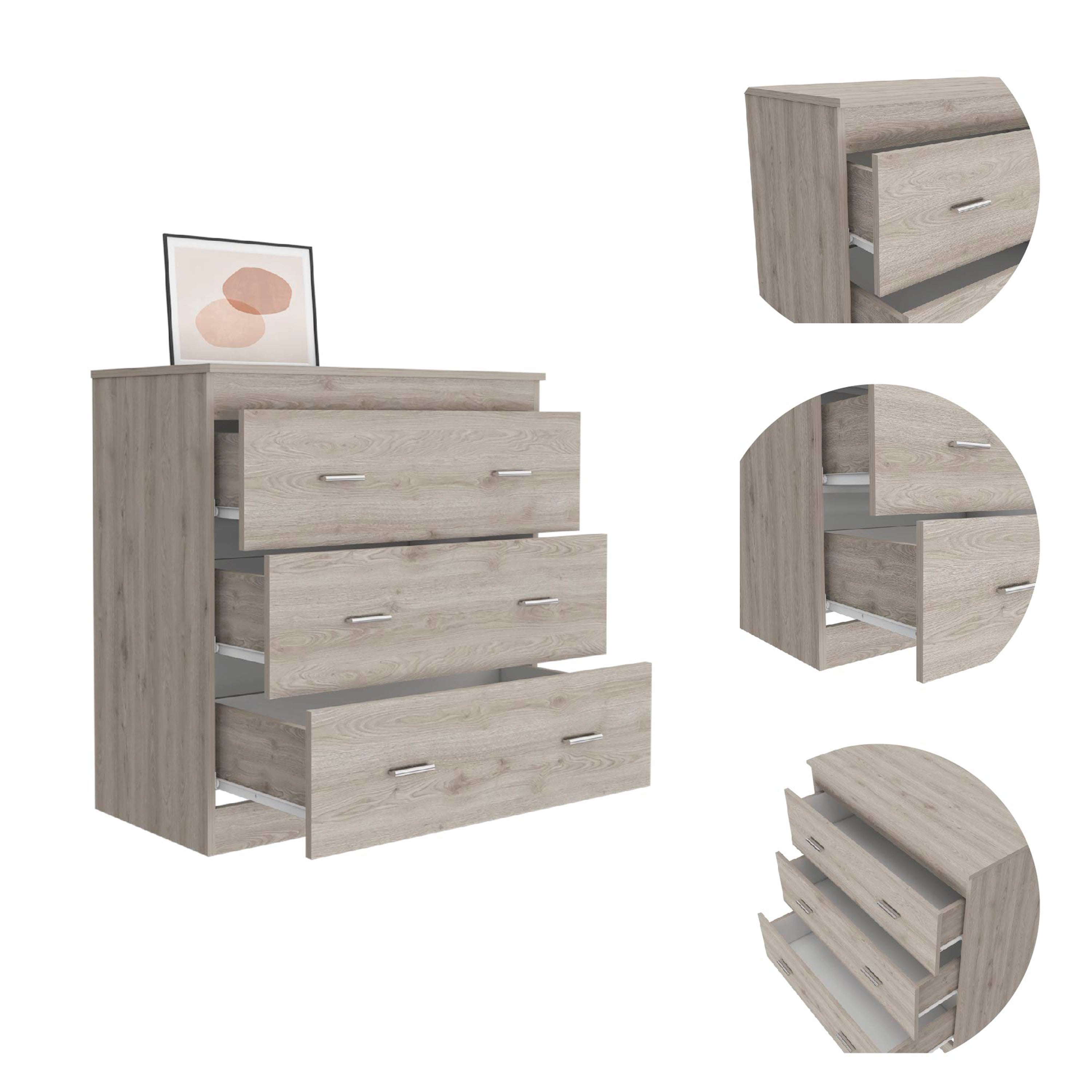 Calvetta 3-Drawer Dresser Light Grey