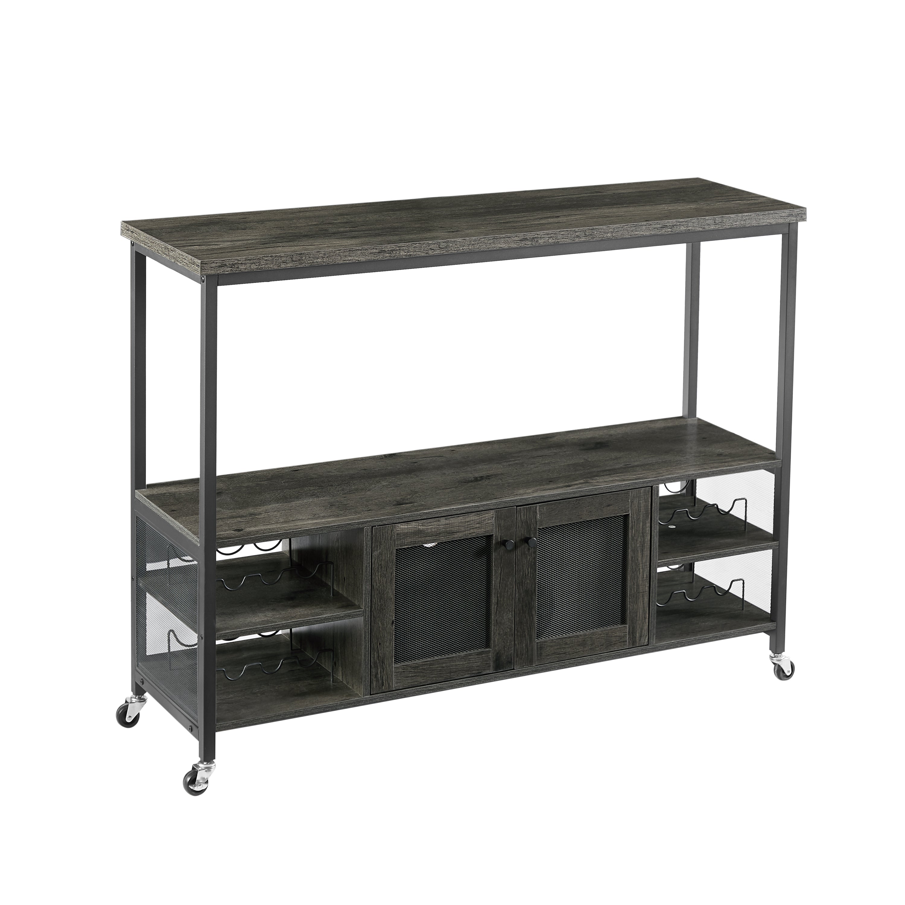 Wine shelf table, modern wine bar cabinet, console table, bar table, TV cabinet, sideboard with storage compartment, can be used in living room, dining room, kitchen, entryway, hallway.Dark Grey.