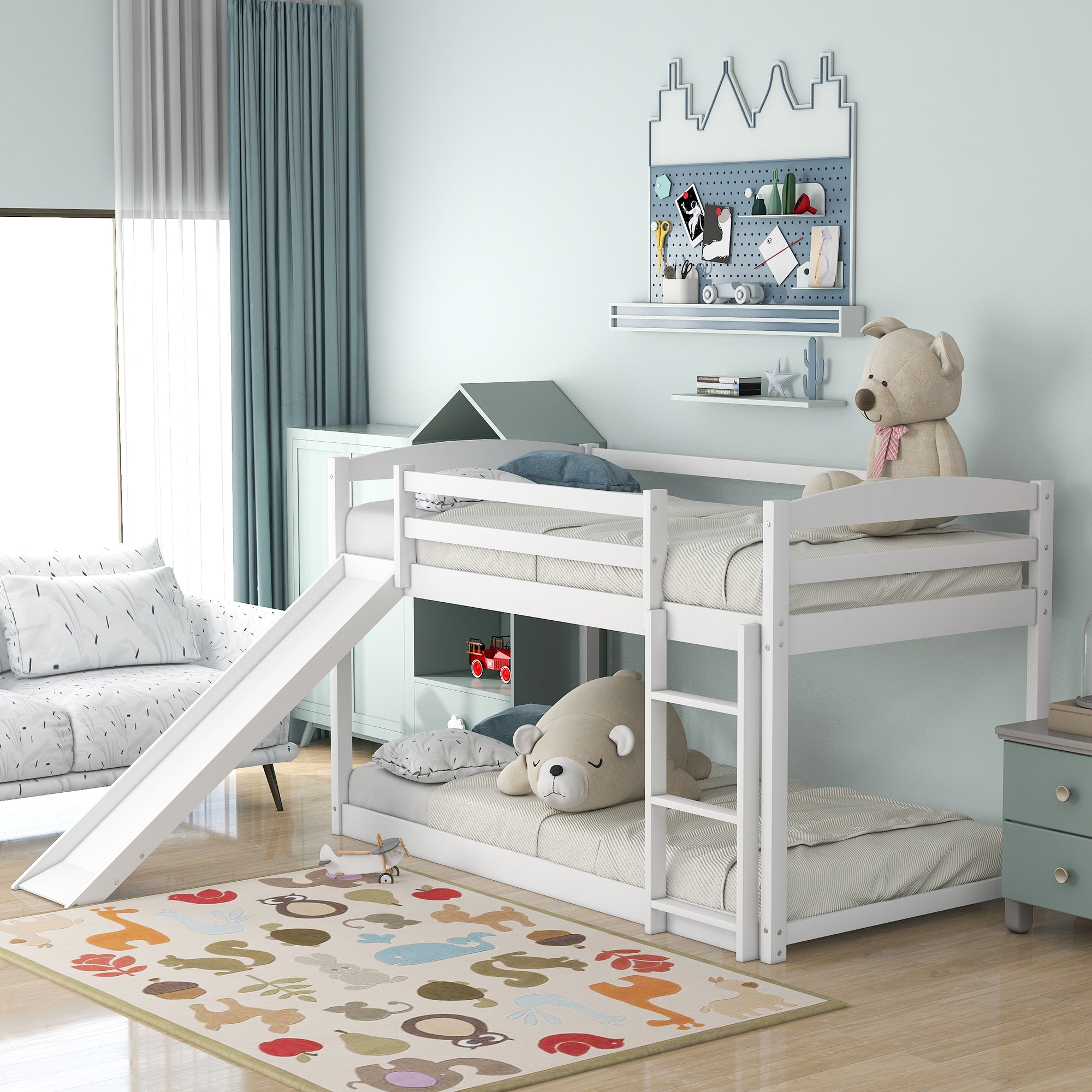 Twin over Twin Bunk Bed with Convertible Slide and Ladder , White(Old SKU:WF281725AAK)