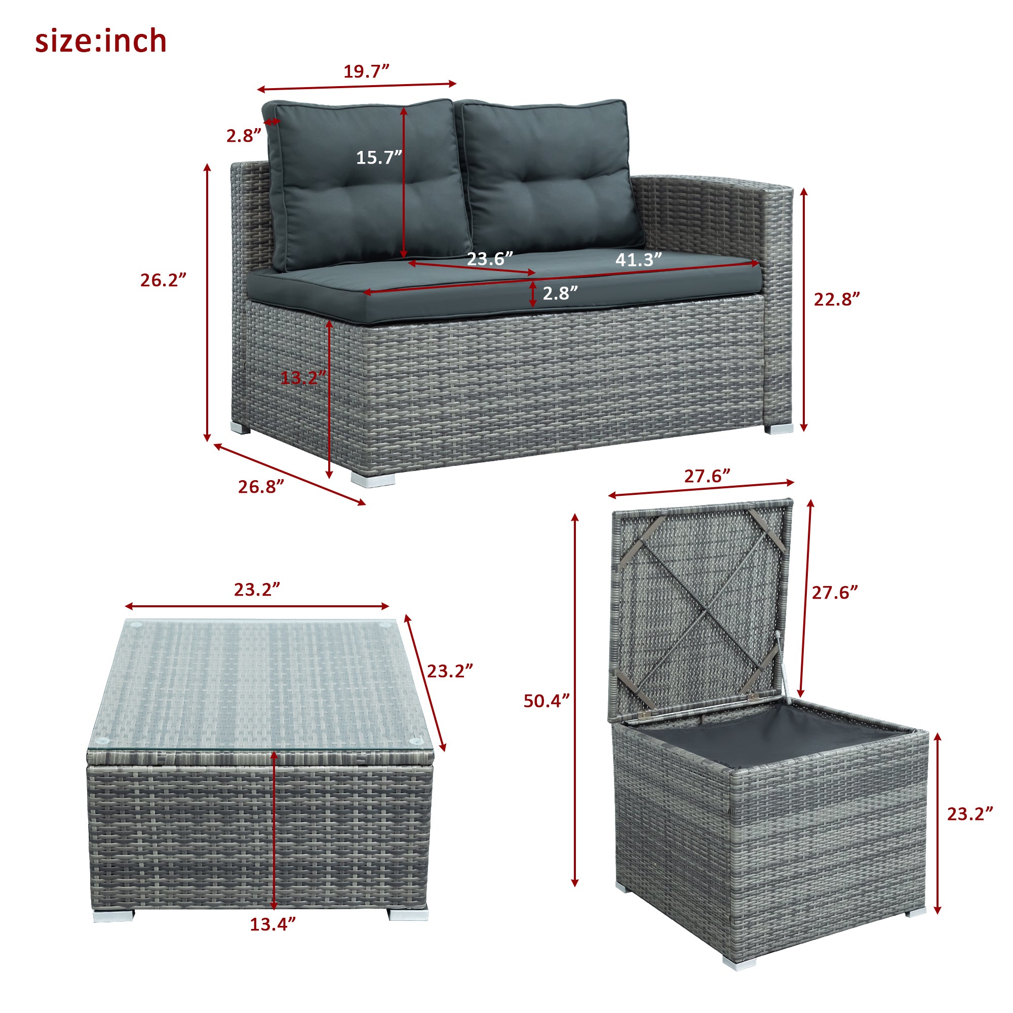 U_STYLE Outdoor Furniture Sofa Set with Large Storage Box