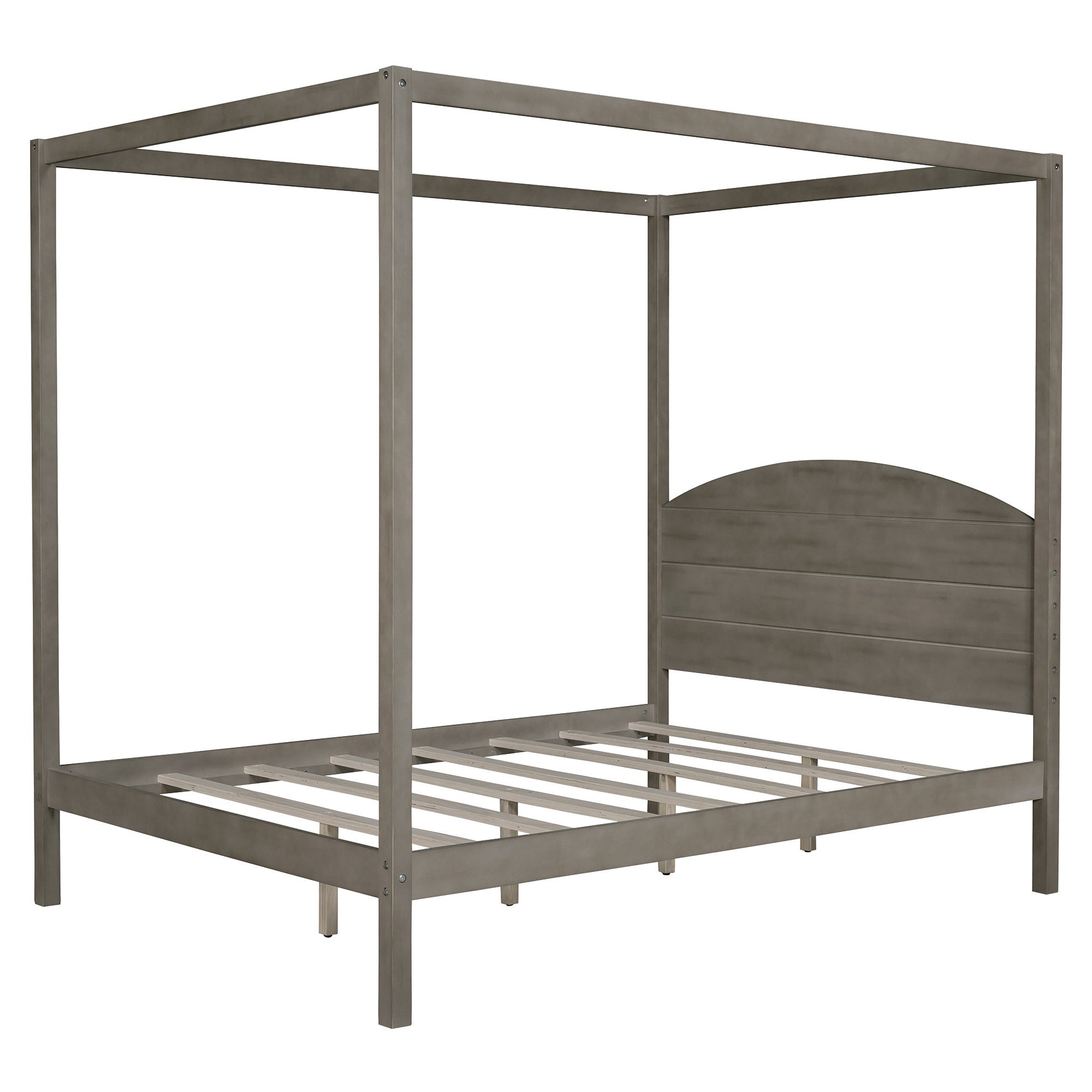 Full Size Canopy Platform Bed with Headboard and Support Legs,Brown Wash