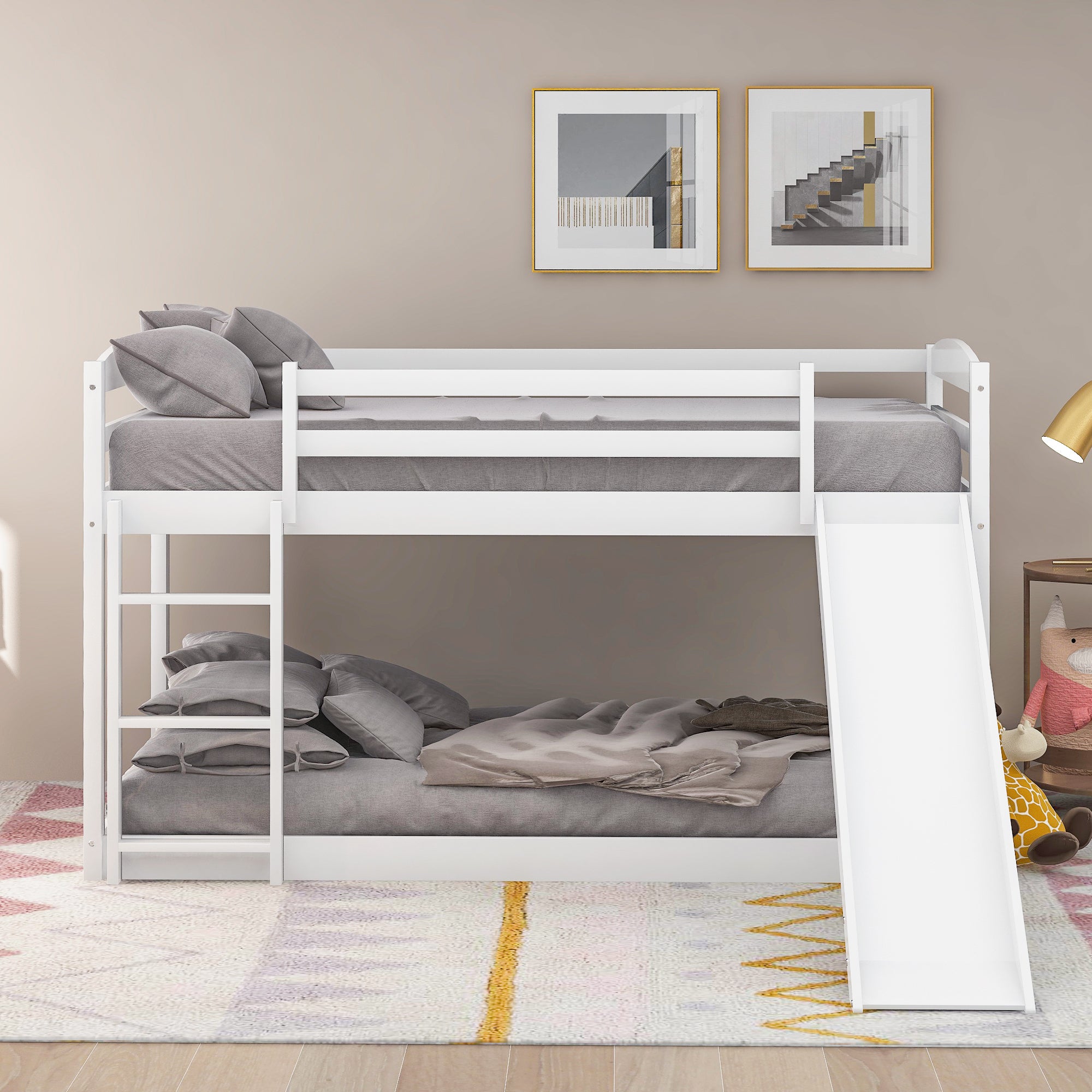 Twin over Twin Bunk Bed with Convertible Slide and Ladder , White(Old SKU:WF281725AAK)