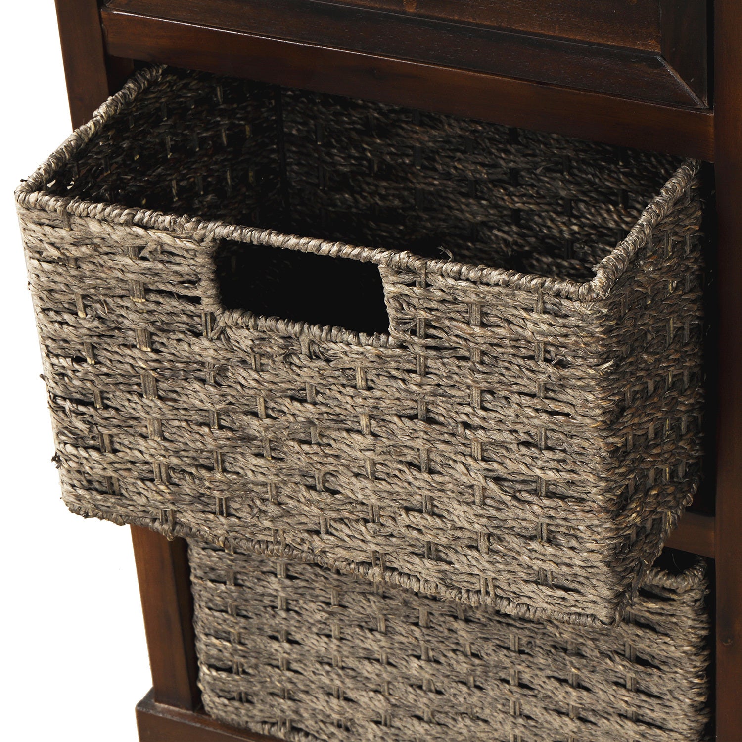 TREXM Rustic Storage Cabinet with Two Drawers and Four Classic Rattan Basket for Dining Room/Living Room (Espresso)