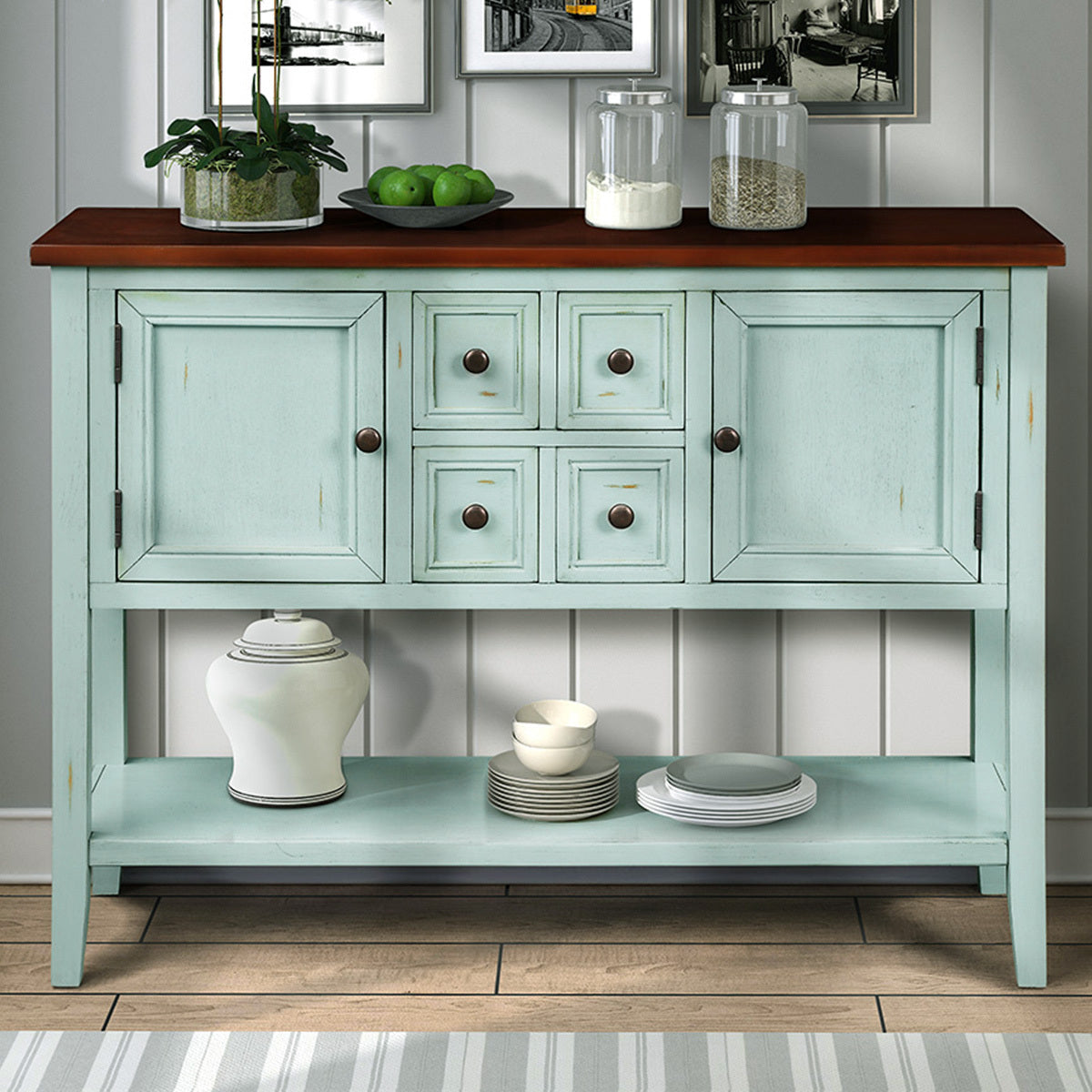 TREXM  Cambridge Series Buffet Sideboard Console Table with Bottom Shelf (Retro Blue)