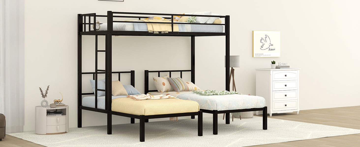 Twin over Twin & Twin Bunk Beds for 3, Twin XL over Twin & Twin Bunk Bed Metal Triple Bunk Bed, Black (Pre-sale date: June 10th)