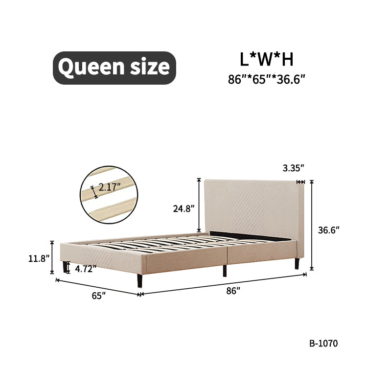 Queen Bed Frame/Velvet Upholstered Bed Frame with Diamond grid Channel Tufted Headboard/Strong Wooden Slats/Platform Bed Frame/Mattress Foundation/Box Spring Optional/Easy Assembly/Beige